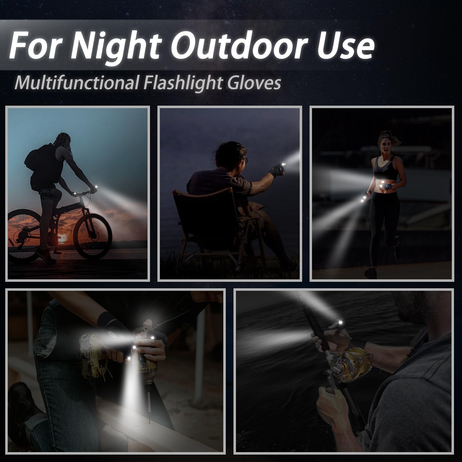 Tukywan Led Flashlight Gloves,Stocking Stuffers  For Men Dad Him, Cool Gadgets Hands- Lights Tools Waterproof Lighted Gloves For Camping Fishing Repairing