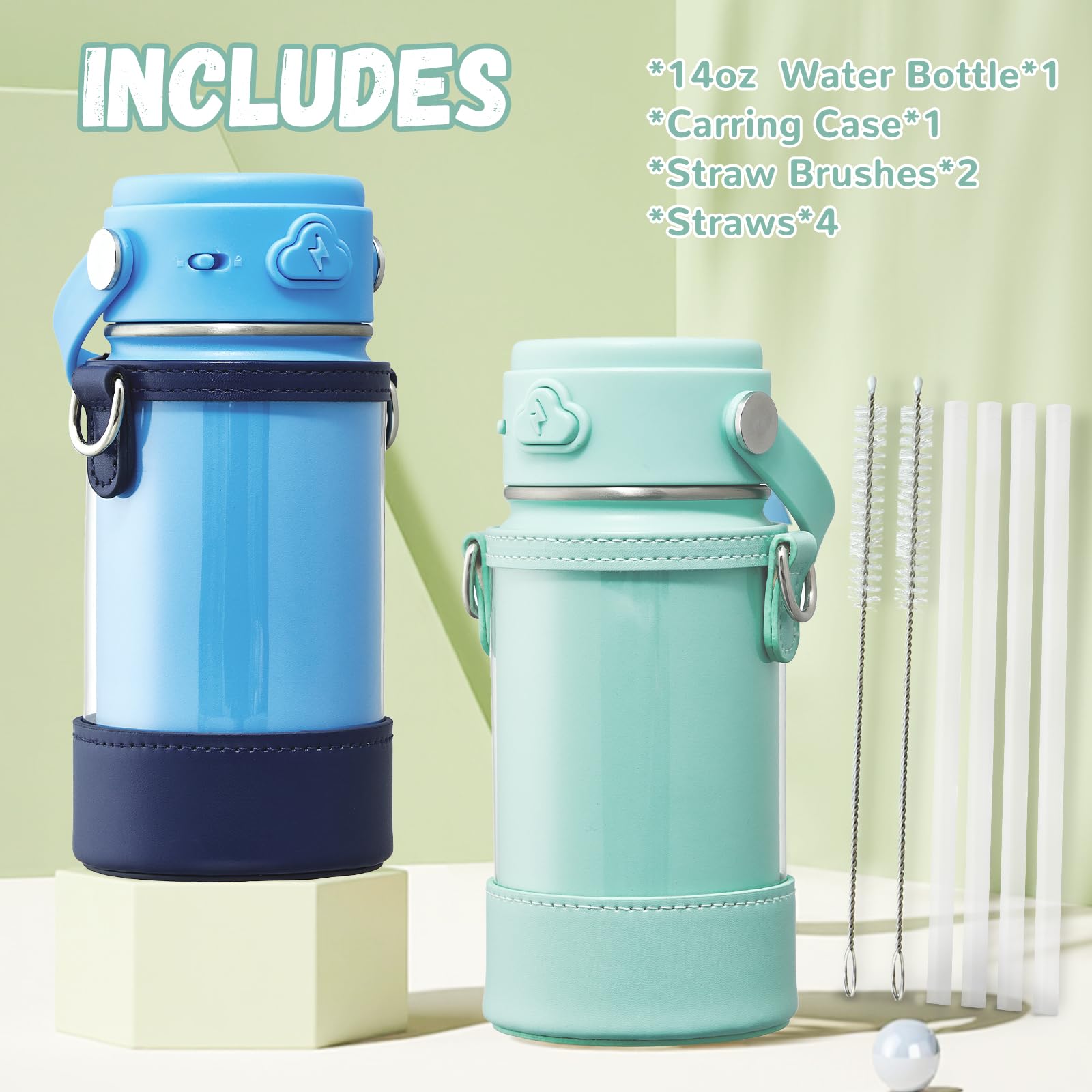 Coktik Kids Water Bottle With Straw, 14Oz Insulated Stainless Steel Tumbler, Leak-Proof Locking