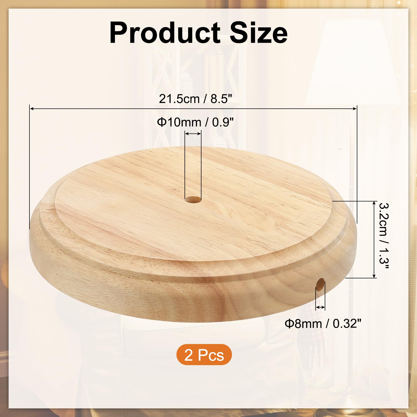 Patikil 8.5" X 1.3" Wooden Lamp Base, 2Pcs Round Solid Wooden Base Wood Desk Lamp Display Stand Replacement For Bedroom Bedside Table Lamps Diy