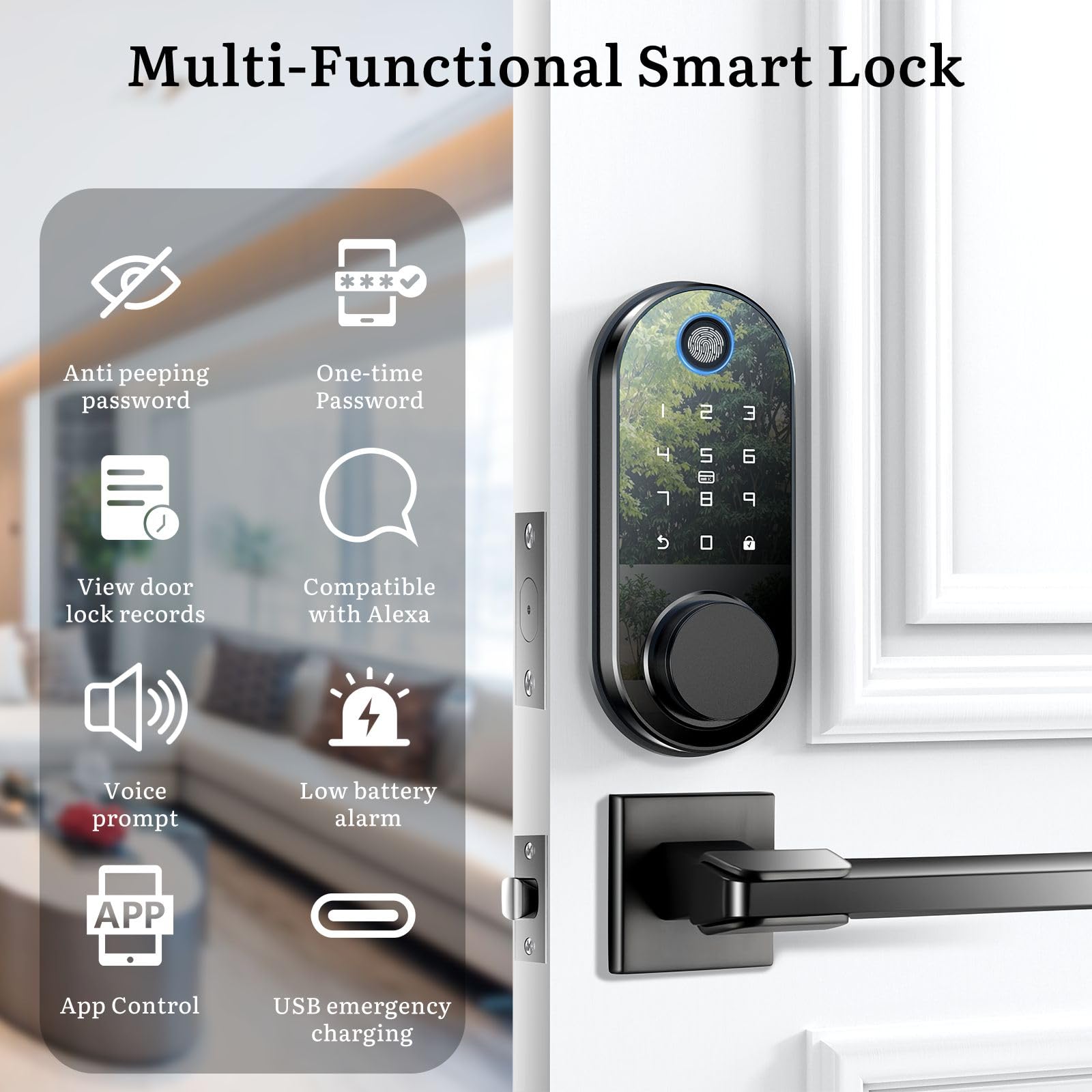 Bog Fang Keyless Entry Smart Door Lock - Fingerprint Code Deadbolt For Front Door Electronic Keypad Locks -App Control,Auto Lock,Easy To Install