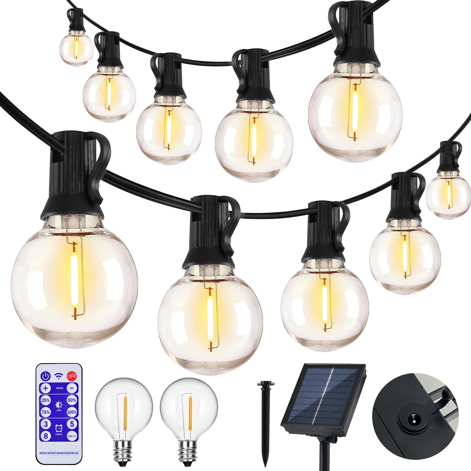 Hentag 44Ft Solar String Lights Outdoor Waterproof, G40 String Lights With 15+1 Led Shatterproof Bulbs, Dimmable Solar Patio Lights With Remote For Outside Backyard Party