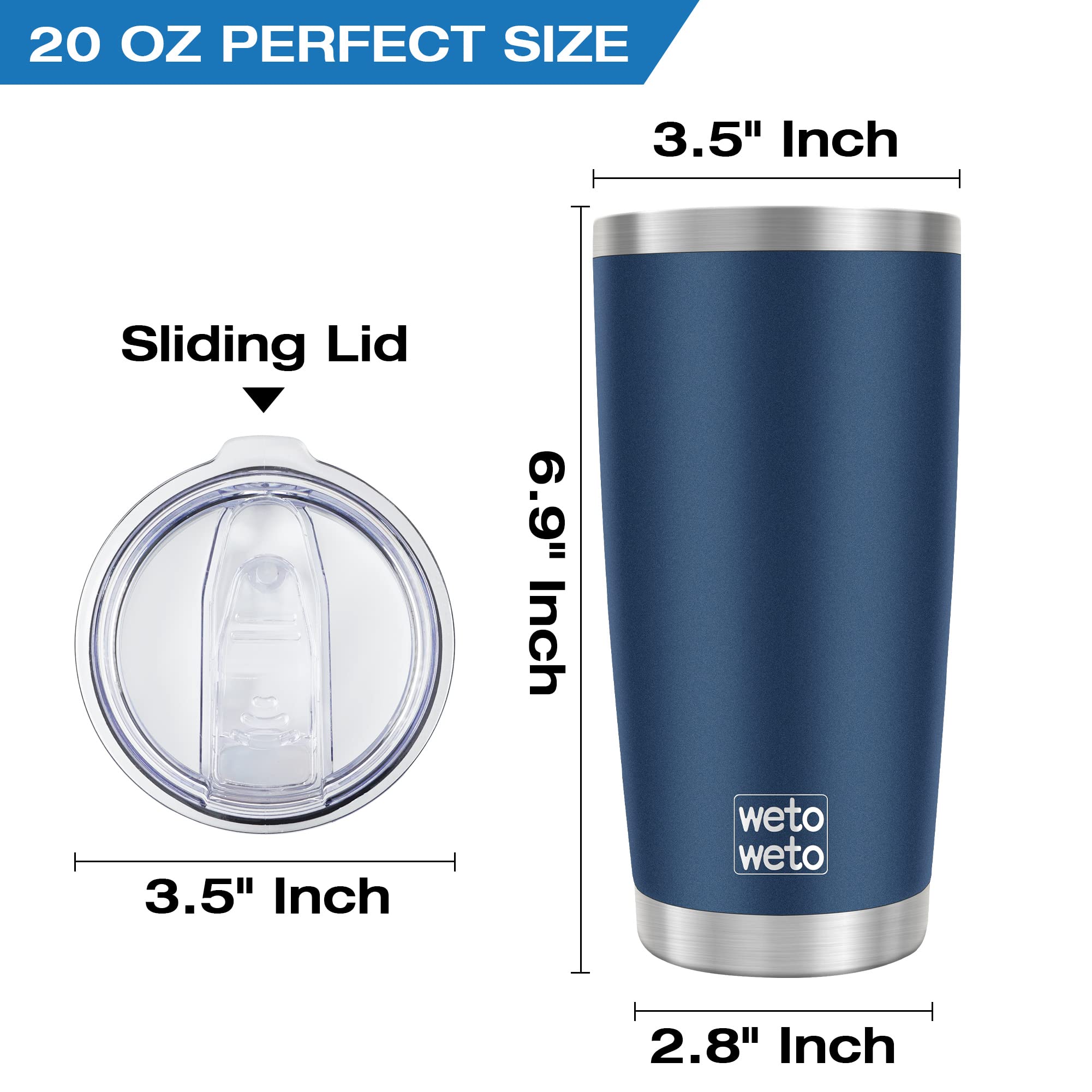 Wetoweto 20Oz Tumbler, Stainless Steel Vacuum Insulated Coffee Travel Mug, Double Wall Powder Coate