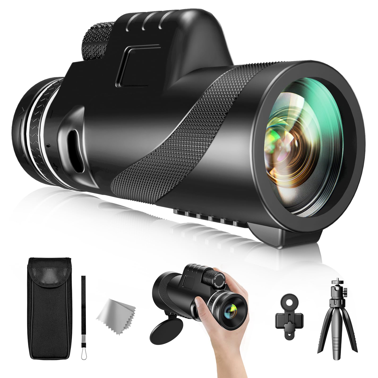 Eullsi 10X42 Hd Monocular, Monoculars For Adults High Powered With Smartphone Adapter & Tripod, Compact Monocular For Hunting Hiking