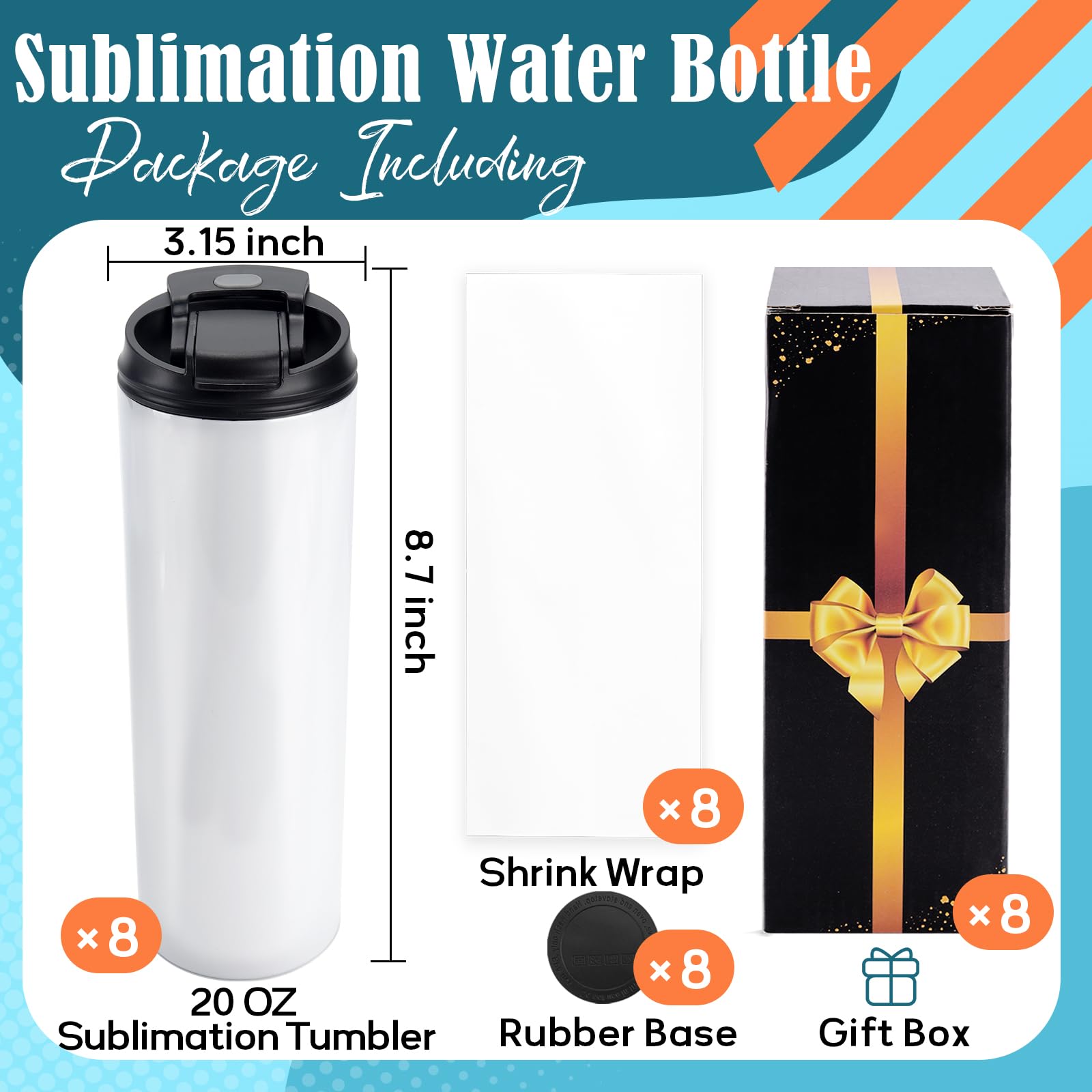 Joyclub 8 Pack Sublimation Water Bottle Blanks Dual Opening 20 Oz Sublimation Tumblers