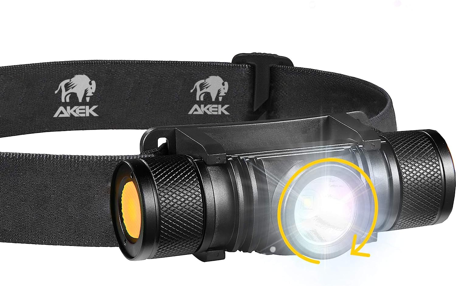 Akek Bright Rechargeable Headlamp, Strong Aluminum, Waterproof, Adjustable, Hands- Lighting For Camping, Hiking, Hunting - Durable With Long-Lasting Battery