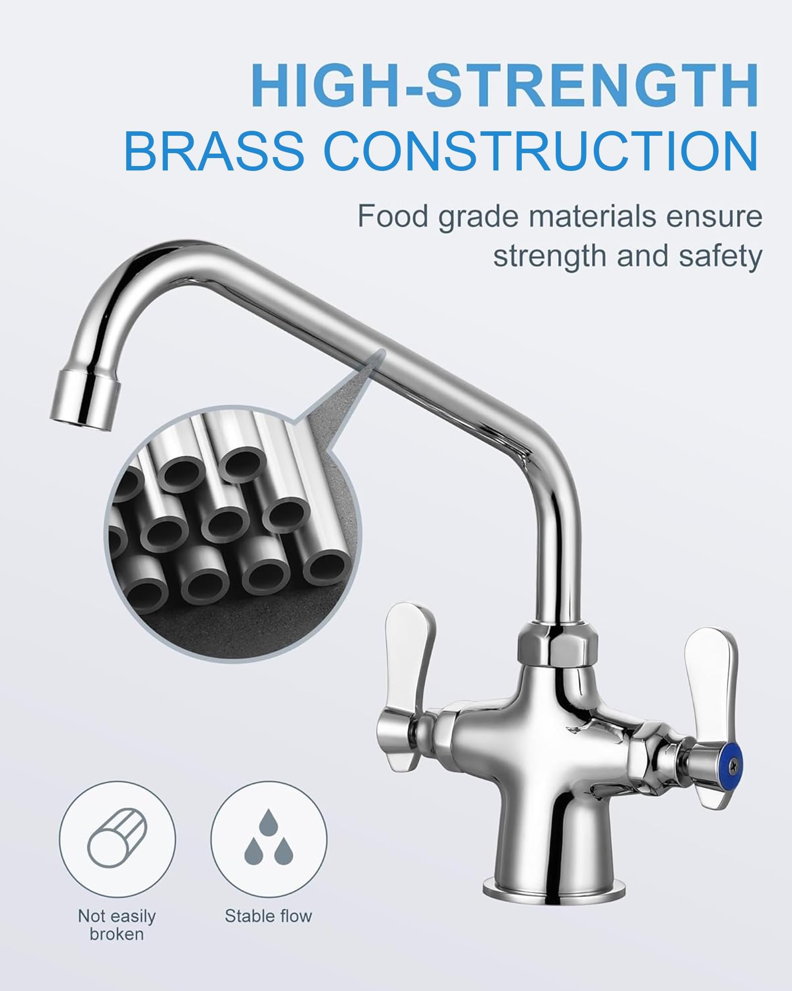 Iviga Dual Handle Kitchen Faucet Deck Mount, Commercial Kitchen Sink Faucet Simple Modern 10" Swing Spout, Kitchen Faucets Utility Sink Faucet Brass Construction With Supply Lines - Chrome