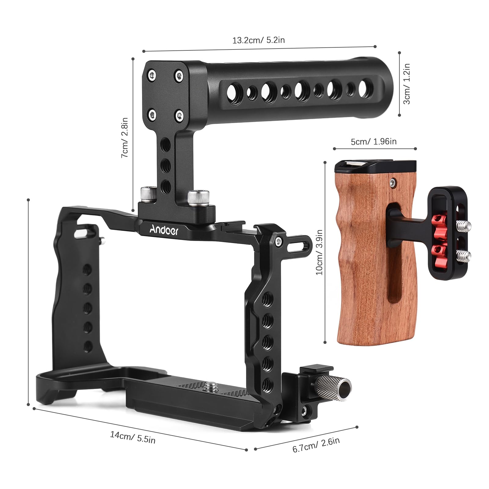Andoer Camera Stabilizer Cage For Camera Top Handle + Protective Cage Kit For Side Grip Video Cage For Camera Aluminium Alloy With Slot