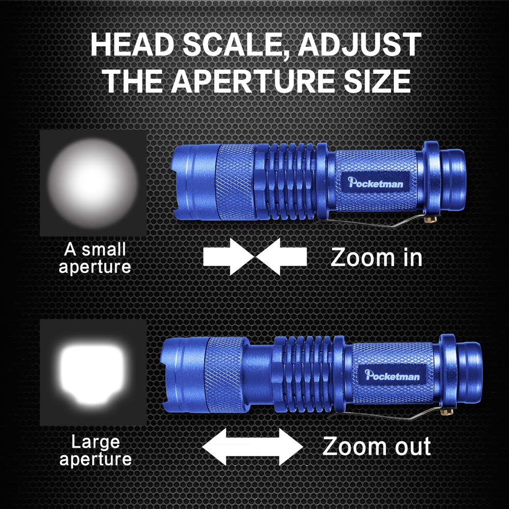 Modoao 5 Pack Led Mini Flashlights 7W 300Lm Sk-68 3 Modes Led Utility Flashlight For Camping Hiking Emergency (Blue)