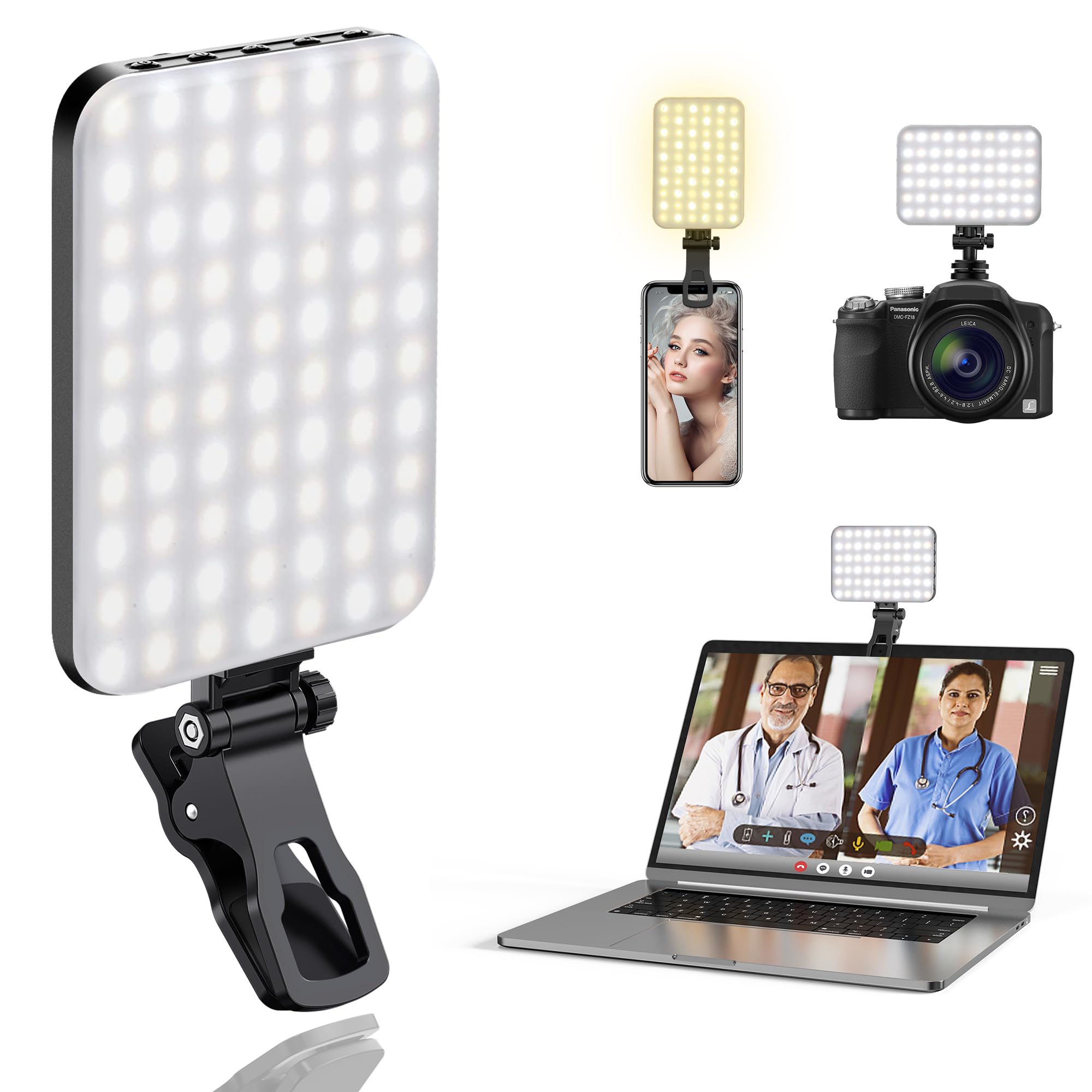Altson 60 Led Portable Selfie Light Video Conference Lighting With Clip & Camera Tripod Adapter Rechargeable 2200Mah Cri 97+, 3 Light Modes For Phone Iphone Webcam Laptop Photo Makeup