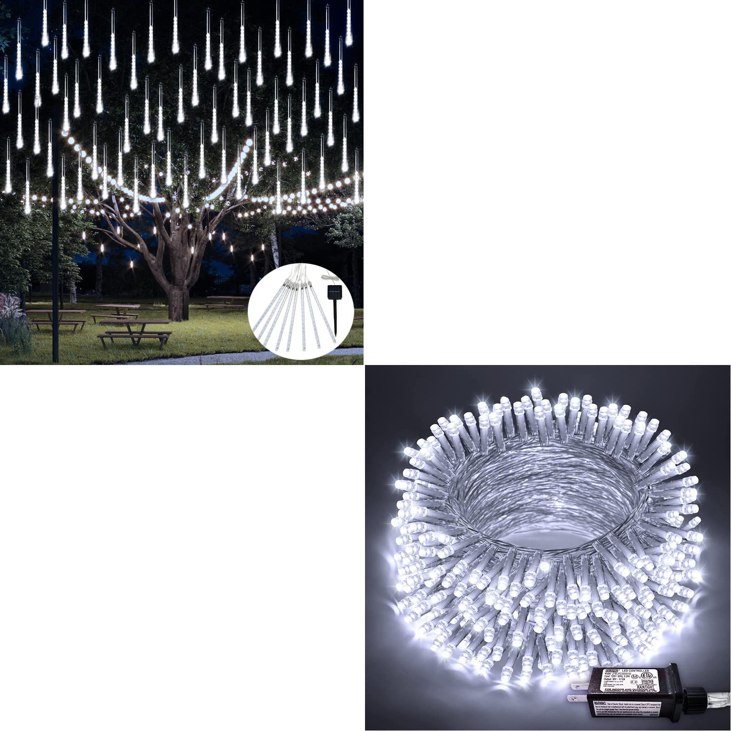 Jmexsuss Solar Meteor Shower Rain Lights/White Christmas String Lights