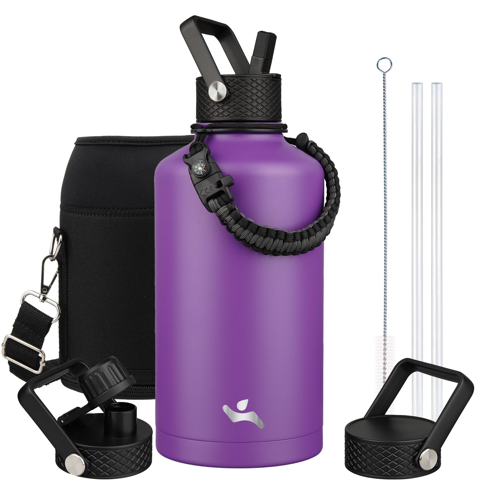 Insulated Water Bottle With Straw,87 Oz 3 Lids Water Jug With Carrying Bag,Paracord Handle