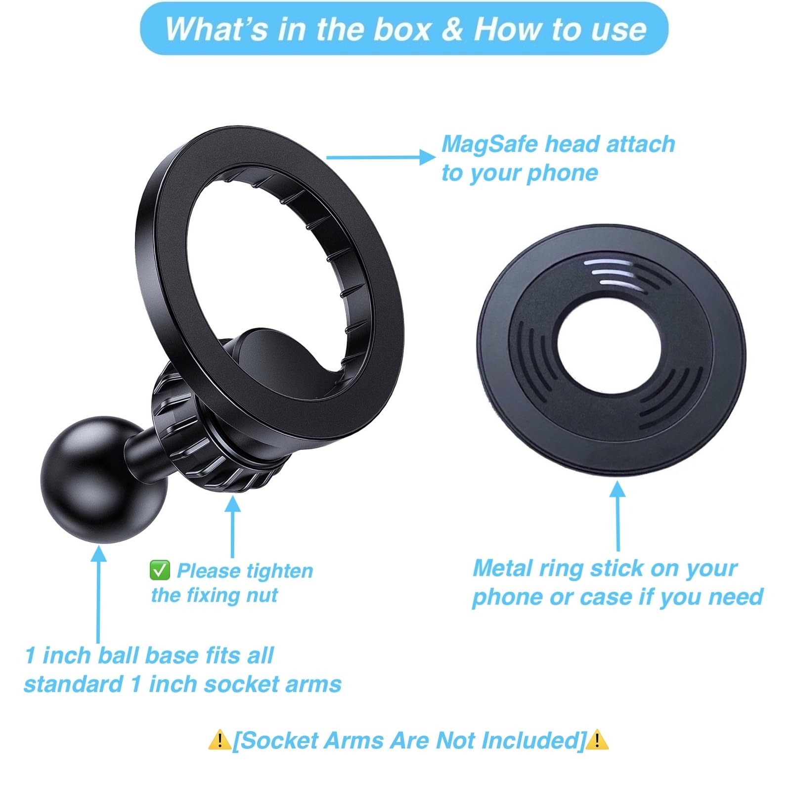 Armolabx Magnetic Phone Holder Base With 1” Ball Mount Adapter For Magsafe Compatible With Ram Mounts Double Socket Arm For Iphone 16/15/14/13/12 Series