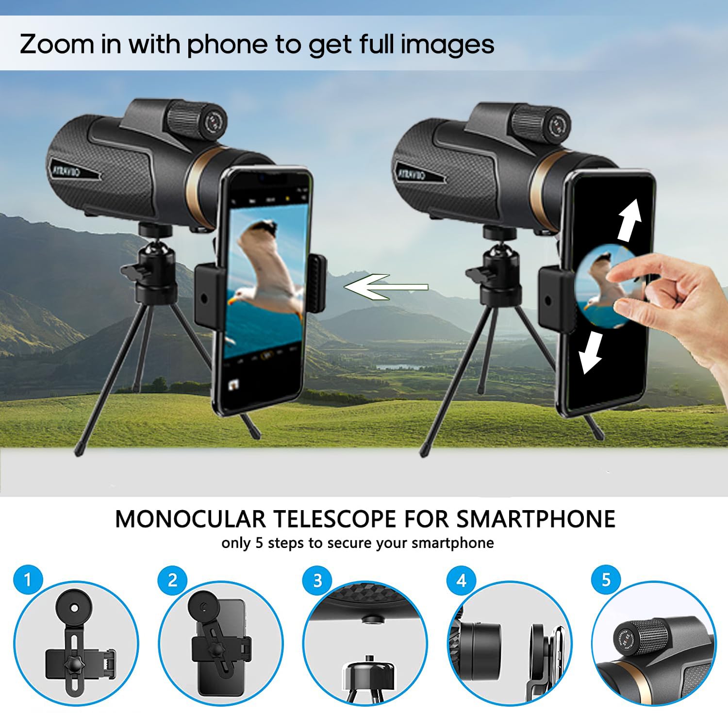 Ayraviio 12X60 Monocular Telescope With Smartphone Holder &  Tripod, High Powered Smc & Bak4 Scope, Birthday  For Men Dad Him Husband Teen,  For Fathers Day, Outdoors Survival Hiking Gear