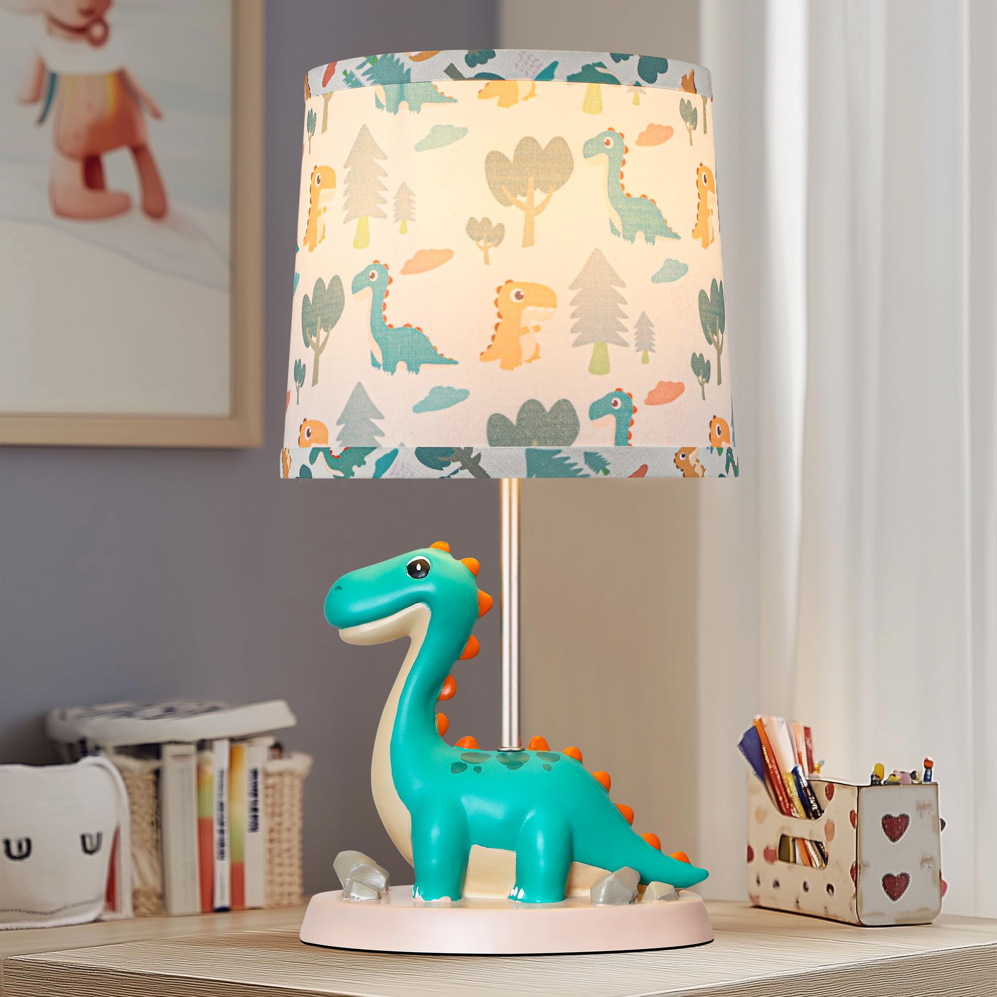 Hamucd Small Green Dinosaur Table Lamp For Bedroom Nightstand Decor,Animal Nursery Single Bedside Lamp For Kid Study Room,Cute Desk Lamp For Boy Girl Toddler Play Room,1 Led Bulb Included