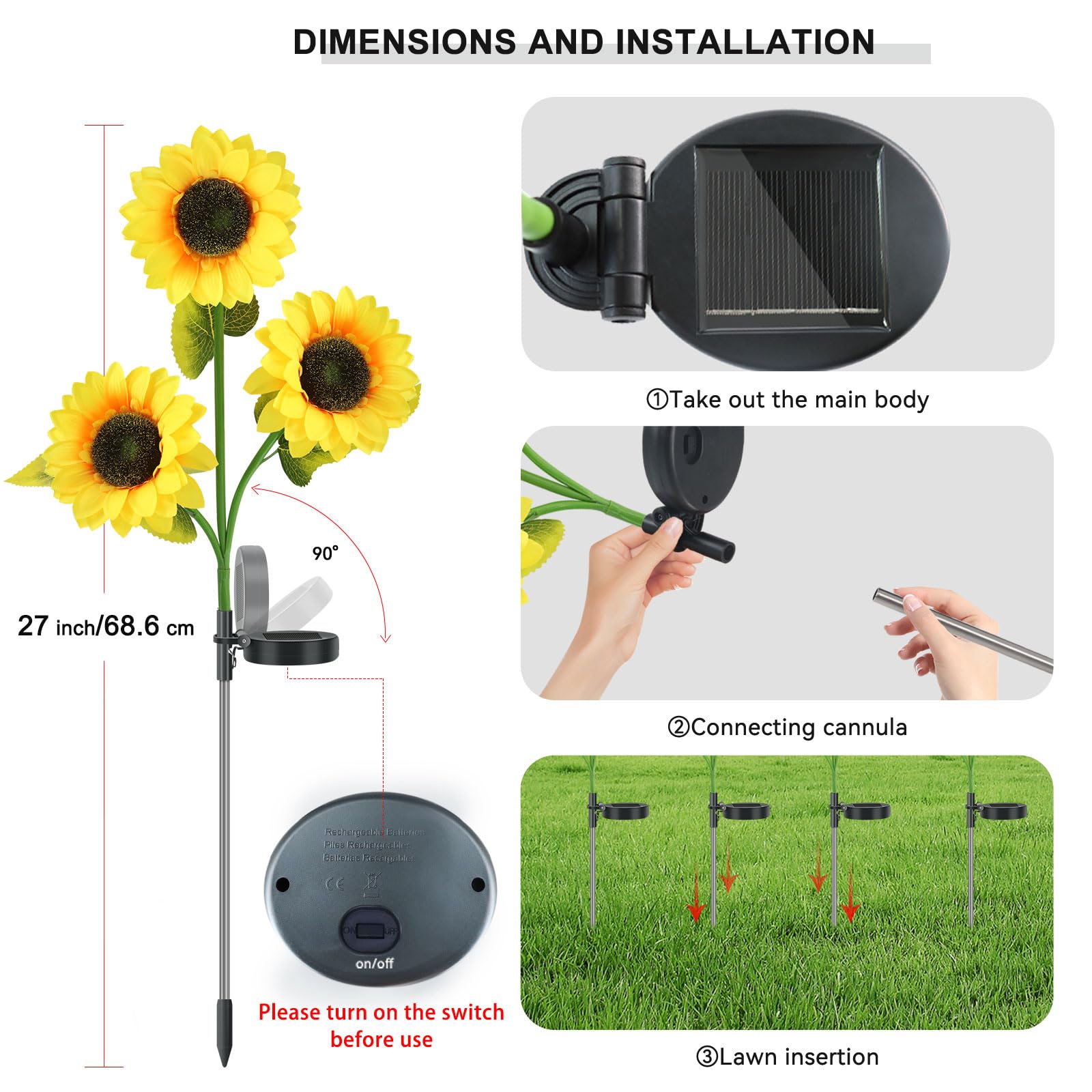 Yshengmian 2 Pack Sunflower Garden Lights + 2 Pack Aluminum Ball Garden Lights