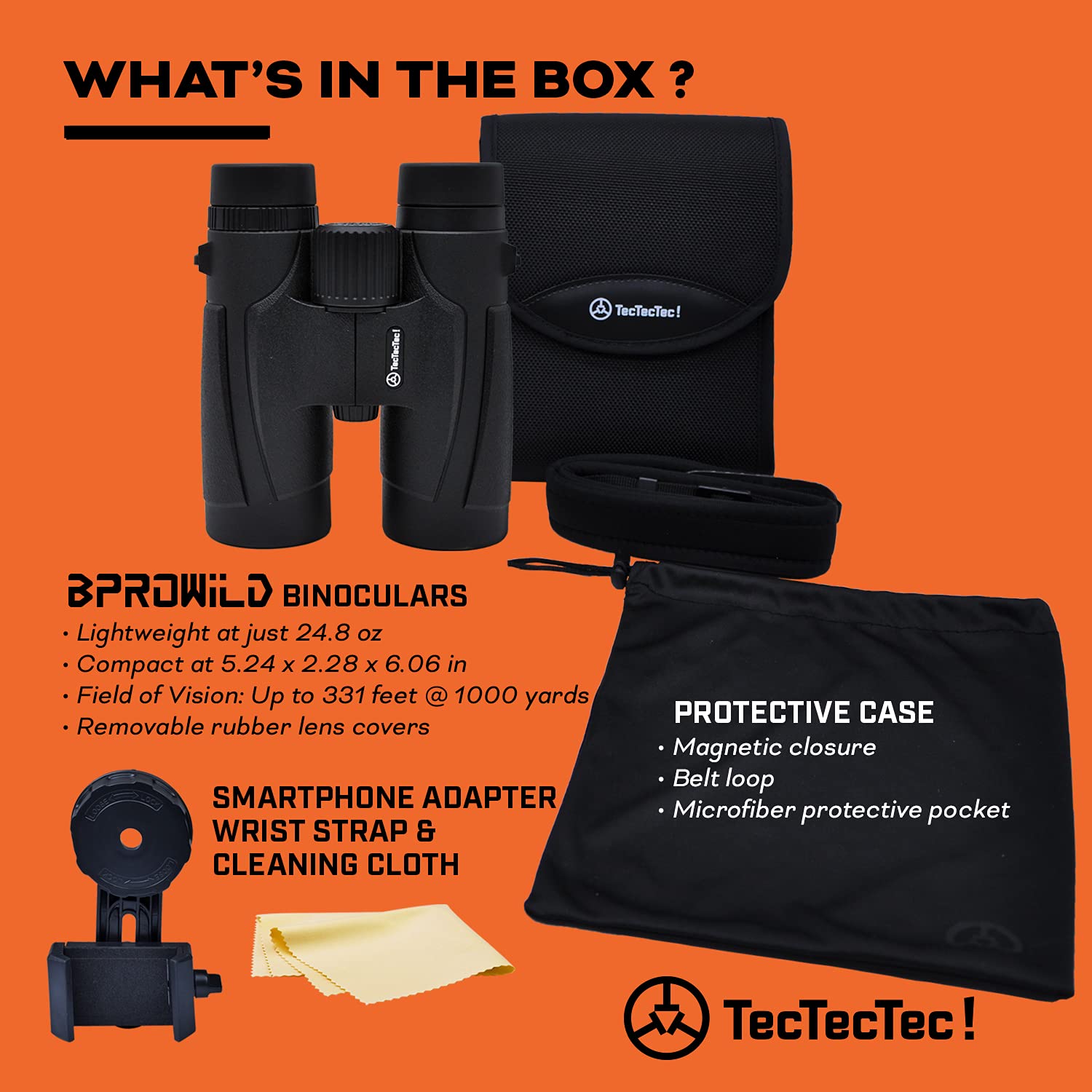 Tectectec Bpro Wild 10X42 Binoculars Hunting Black Outdoors Bird Watching Hd Professional Binoculars For Bird Watching Travel Sports With Phone Mount Strap Carrying Bag