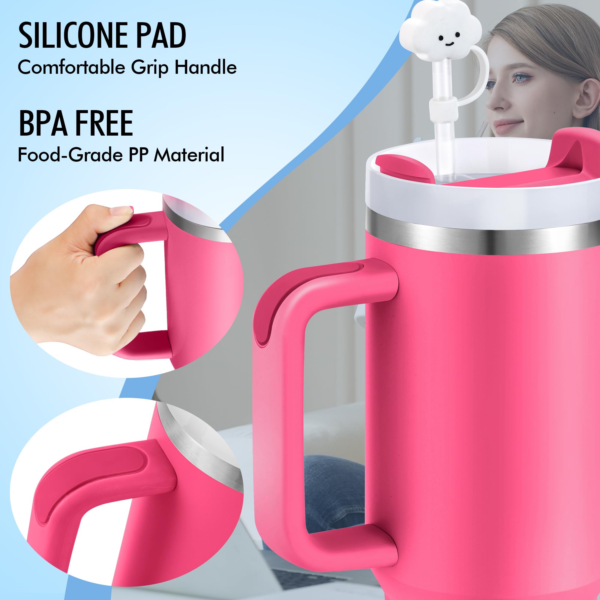 40 Oz Stainless Steel Tumbler With Lid And Straw, Insulated Cup With Handle, Leak Proof Tumbler