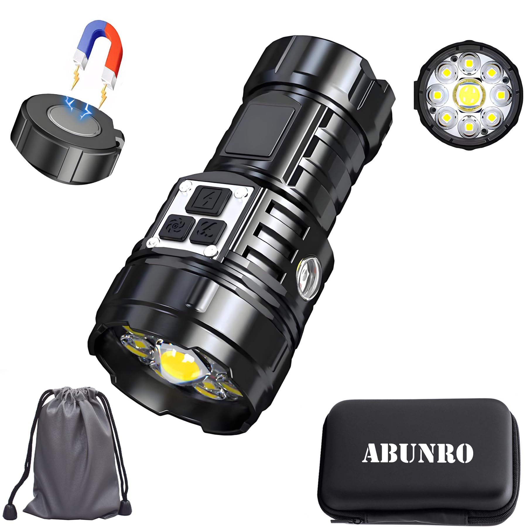 Abunro Small Flashlight Rechargeable, Mini Flashlight 2000 Lumens 9 Led Flashlight, 17 Lighting Modes Rechargeable Flashlights Small With Magnetic Base For Camping Biking Hiking Outdoor Home Emergency