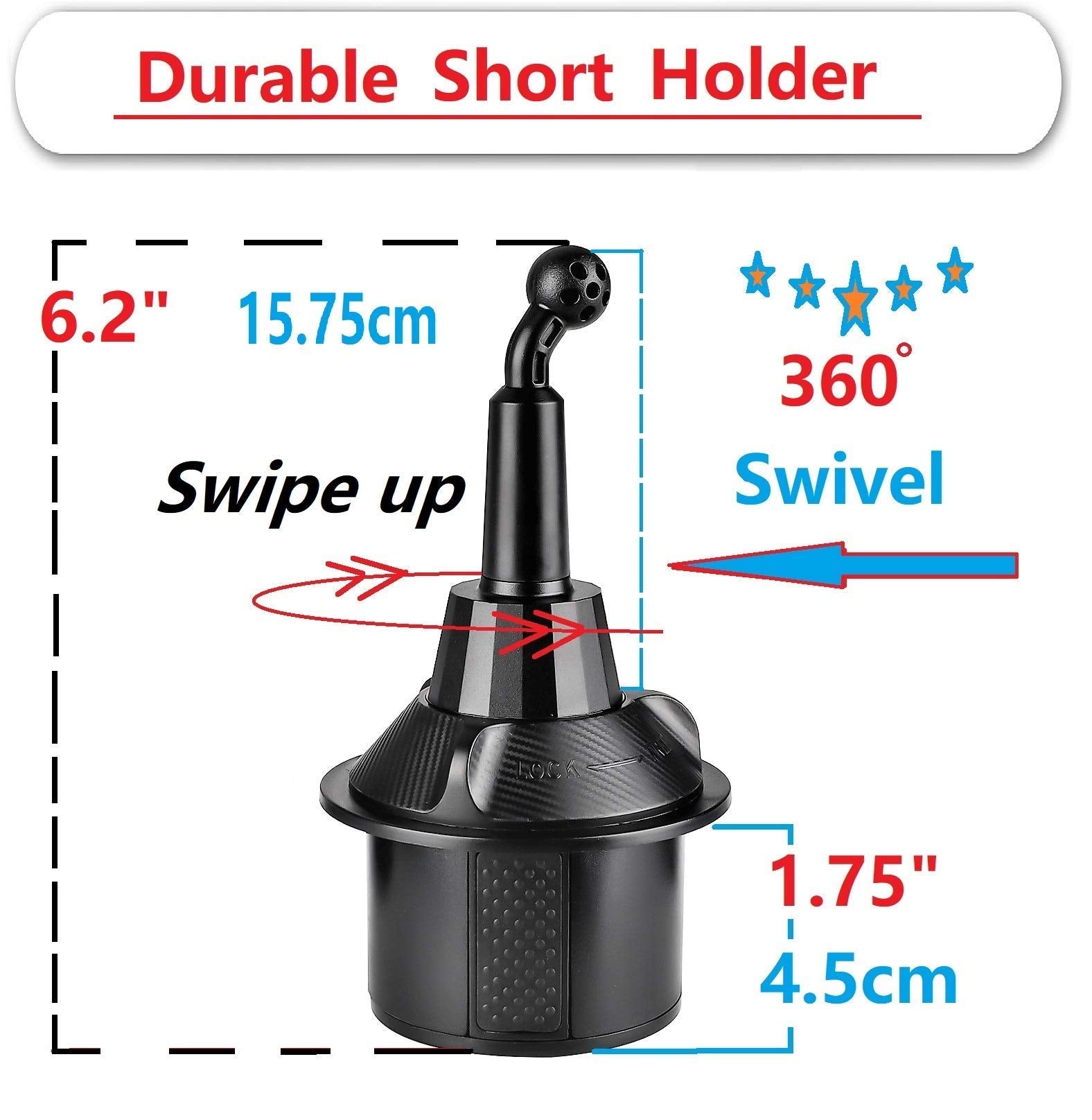 Tecotec Magnetic Short Cup Holder Phone Mount, Durable Car Cup Phone Holder With Double Thickness Strong N50 Magnets Mount Compatible With All Cellphones & More