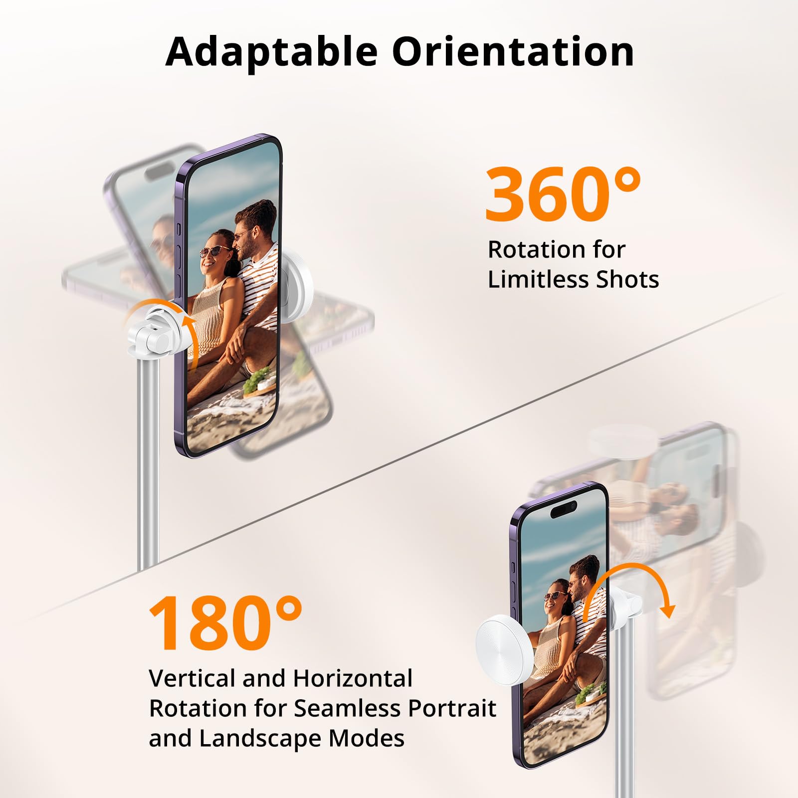 Atumtek 55" Selfie Stick Tripod, All-In-One Extendable Aluminum Phone Tripod With Rechargeable Bluetooth Remote, 360 Rotatable For Iphone 15 Pro Max/15/14/13 Samsung Smartphones, White