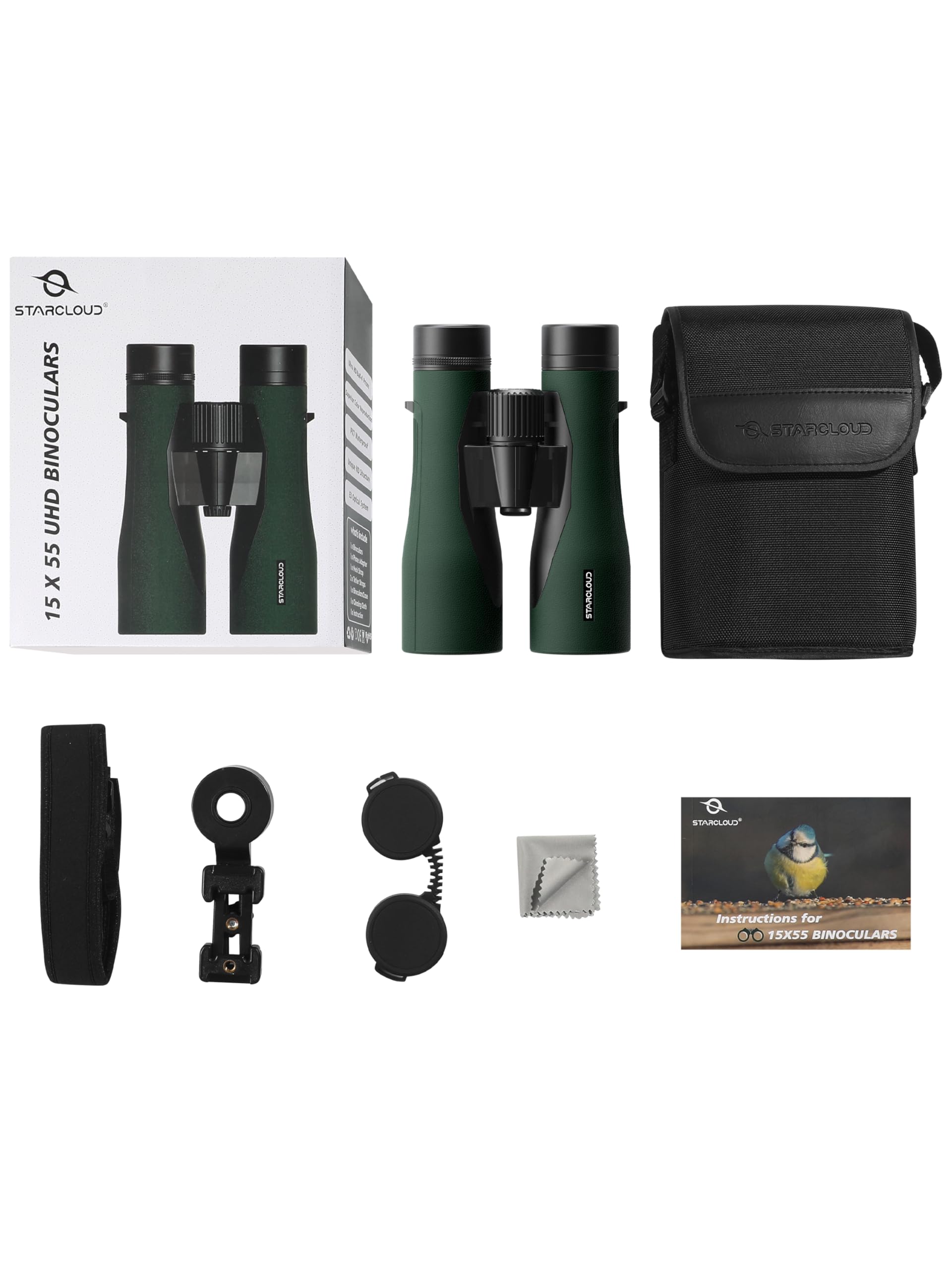 Star Cloud 15X55 Uhd Lightweight Binoculars For Adults With  Phone Adapter, Large View Ipx7 Waterproof Binoculars For Bird Watching, Hunting, Hiking, Stargazing (15X55)