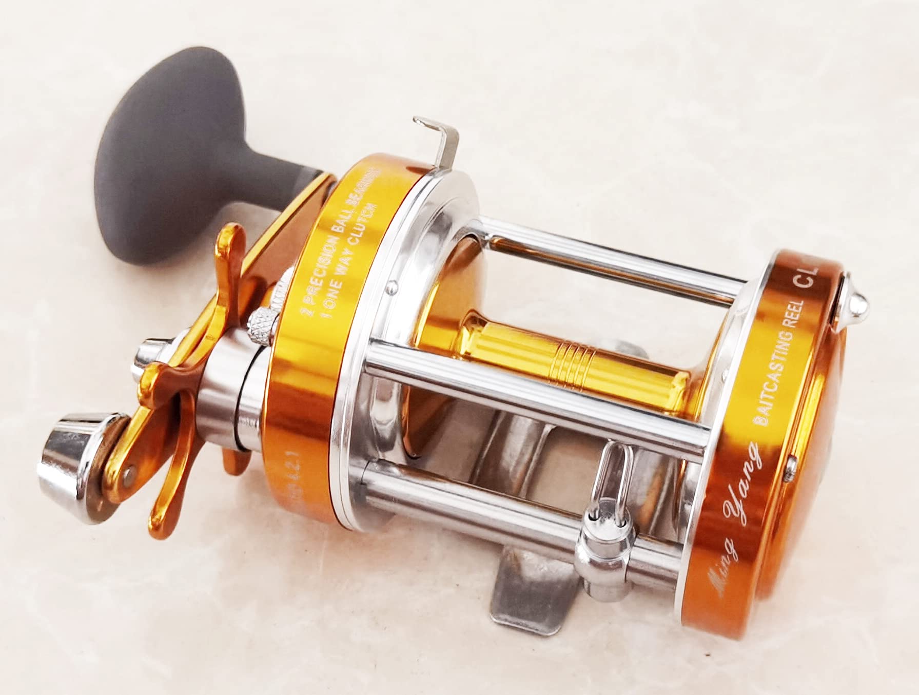 Apple&Orange Cl60 Baitcasting Reel Right Handed Fishing Reel With Crank Handle,Muskie Catfish Offshore Conventional Reel (Gold)