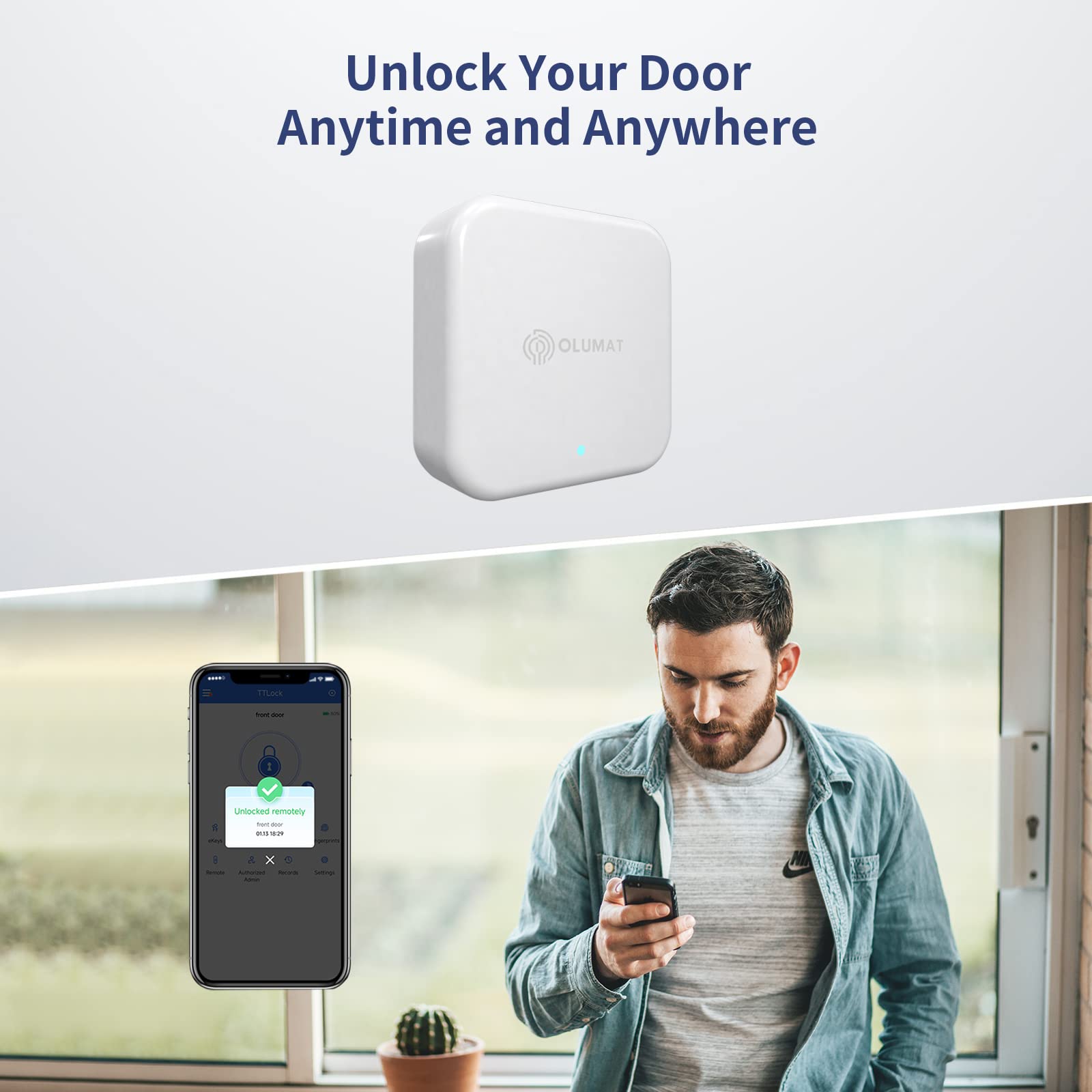 Olumat Wi-Fi Gateway, Smart Hub For Remote Control Door Lock With Ttlock App, Wi-Fi Bridge Compatible With Alexa Google Home For Voice Control