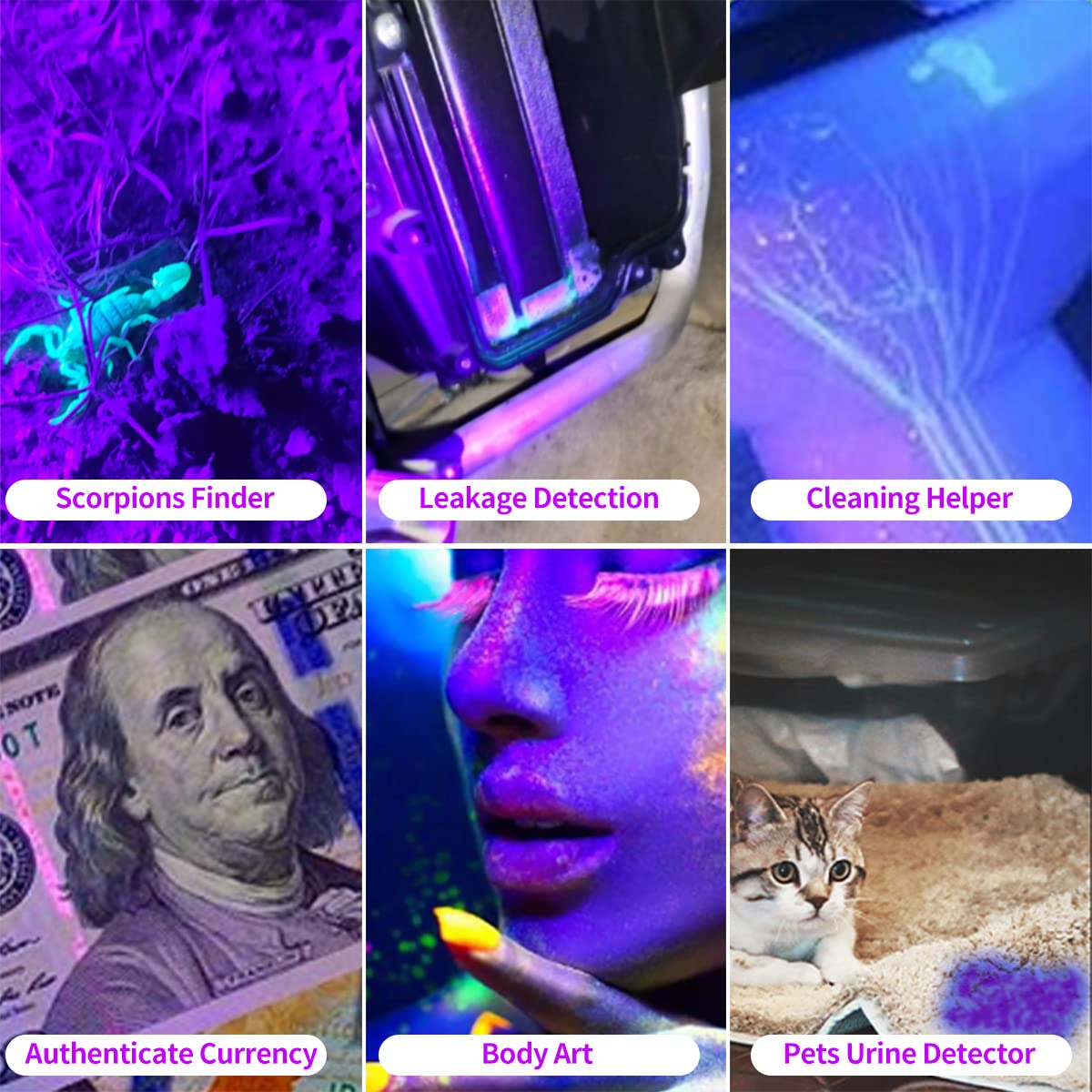Yzyoe Uv Flashlight Mini Rechargeable,Black Light Flashlight Mini,Uv Light 3 Mode High Low Strobe,Dry Stains, Scorpion Detection, Matching With Pet Odor Eliminator.