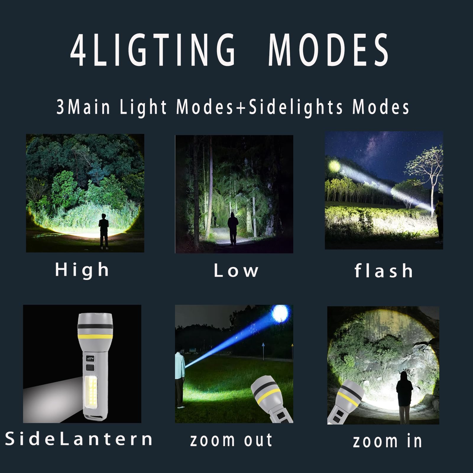 Hilngav 2 Pack Solar Flashlight, Rechargeable Led Flashlight, 500 Lumens Led Solar Powered Flashlights With Digital Display 1200Mah Battery Rechargeable Handheld Flashlights For Home Emergency Camping