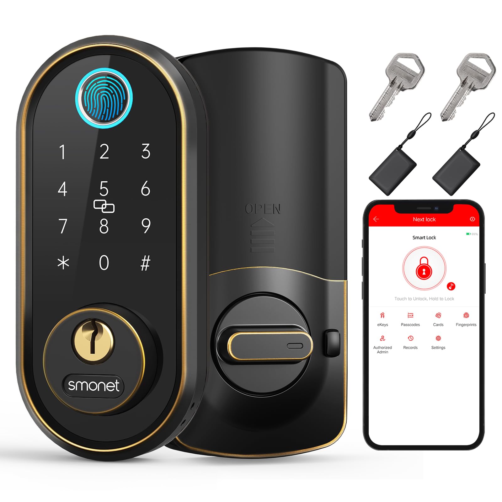 Smonet Smart Keyless Entry Door Lock - Fingerprint Electronic Deadbolt Touchscreen Keypad Biometric Digital Bluetooth Door Lock Smart Deadbolt Compatible With Alexa For Homes And Hotel