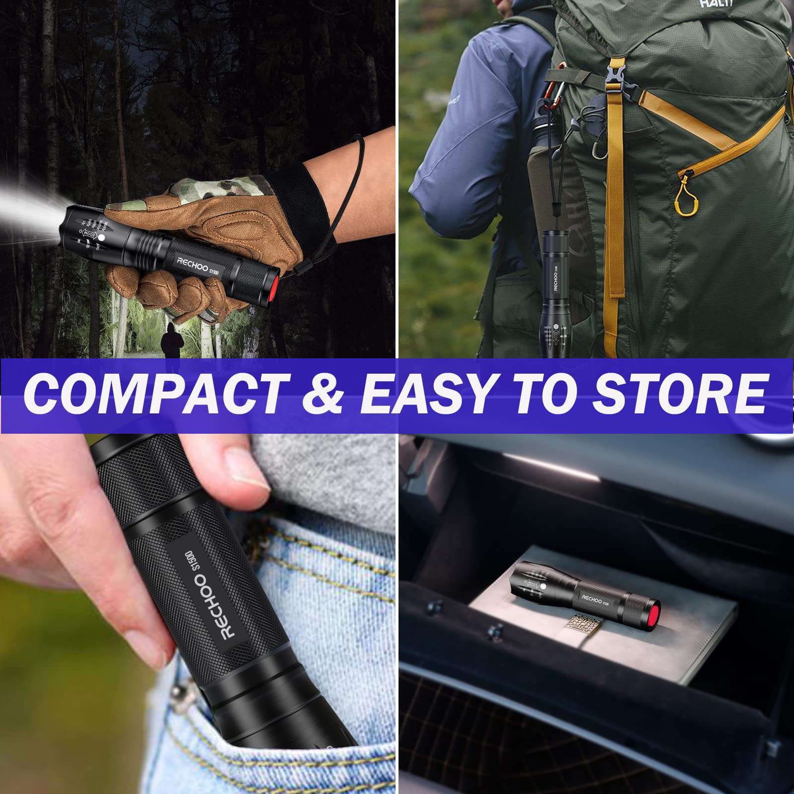 Rechoo 8 Pack Led Flashlight, Bright Powerful Flash Light With 5 Lighting Modes, Small Zoomable Utility Flashlights High Lumens, Waterproof Edc Flashlights For Home, Camping, Emergency - S1500