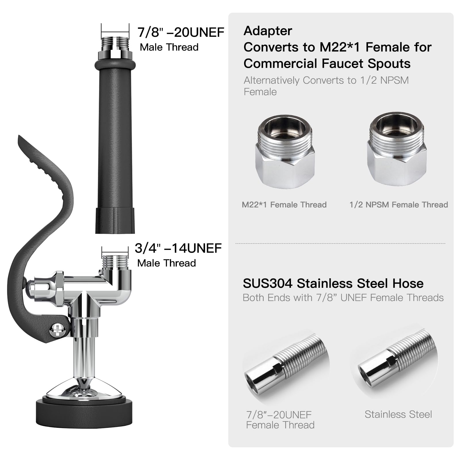 Cwm Pre Rinse Sprayer Assembly: Commercial Sink Sprayer With 45” Flexble Stainless Steel Hose - High Pressure Pre Rinse Dish Spray Valve Nozzle Head Commerical Faucet Parts For Restaurants(Black)