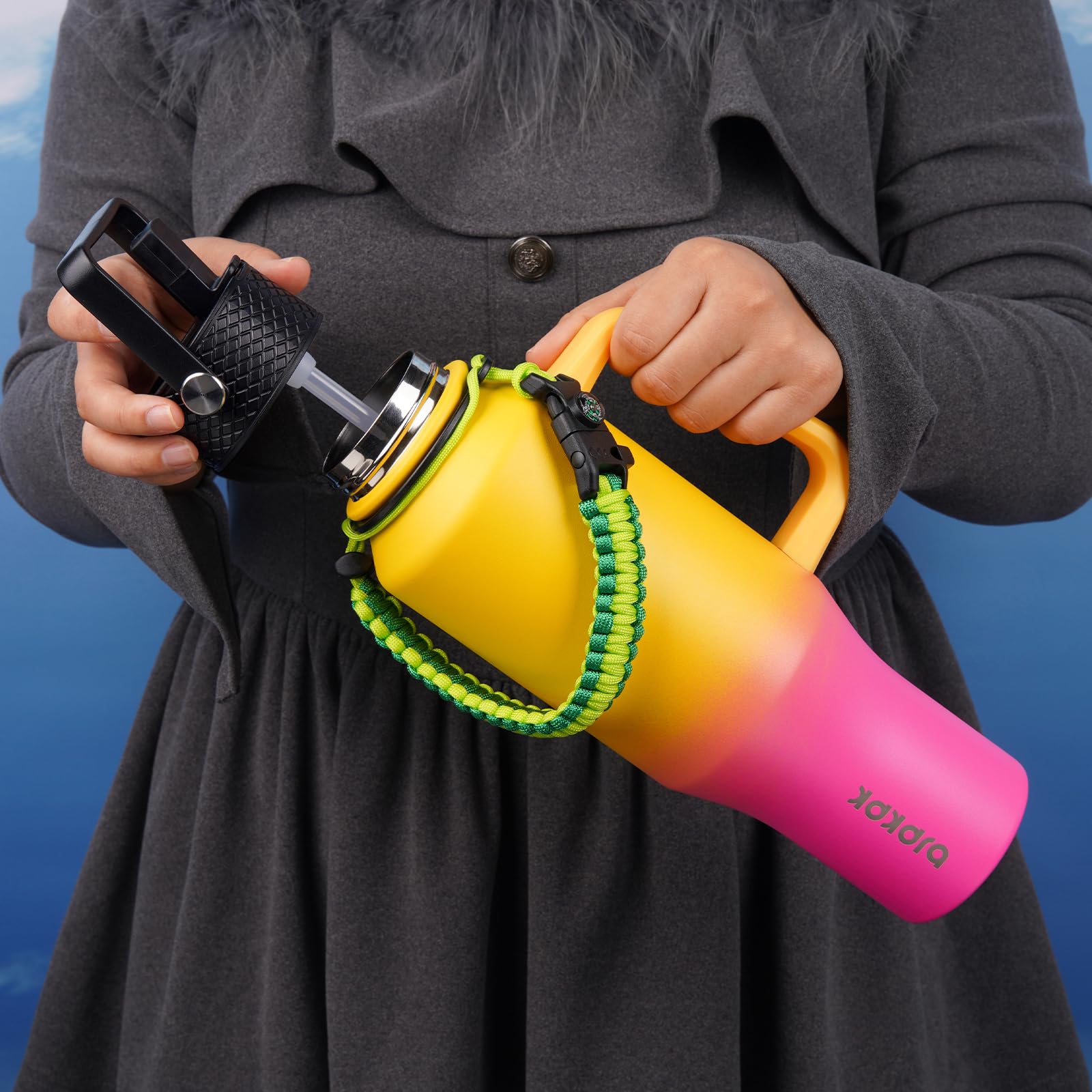 Bjpkpk Insulated Water Bottles With Straw Lid, 40Oz Metal Water Bottle With 2 Lids & Paracord