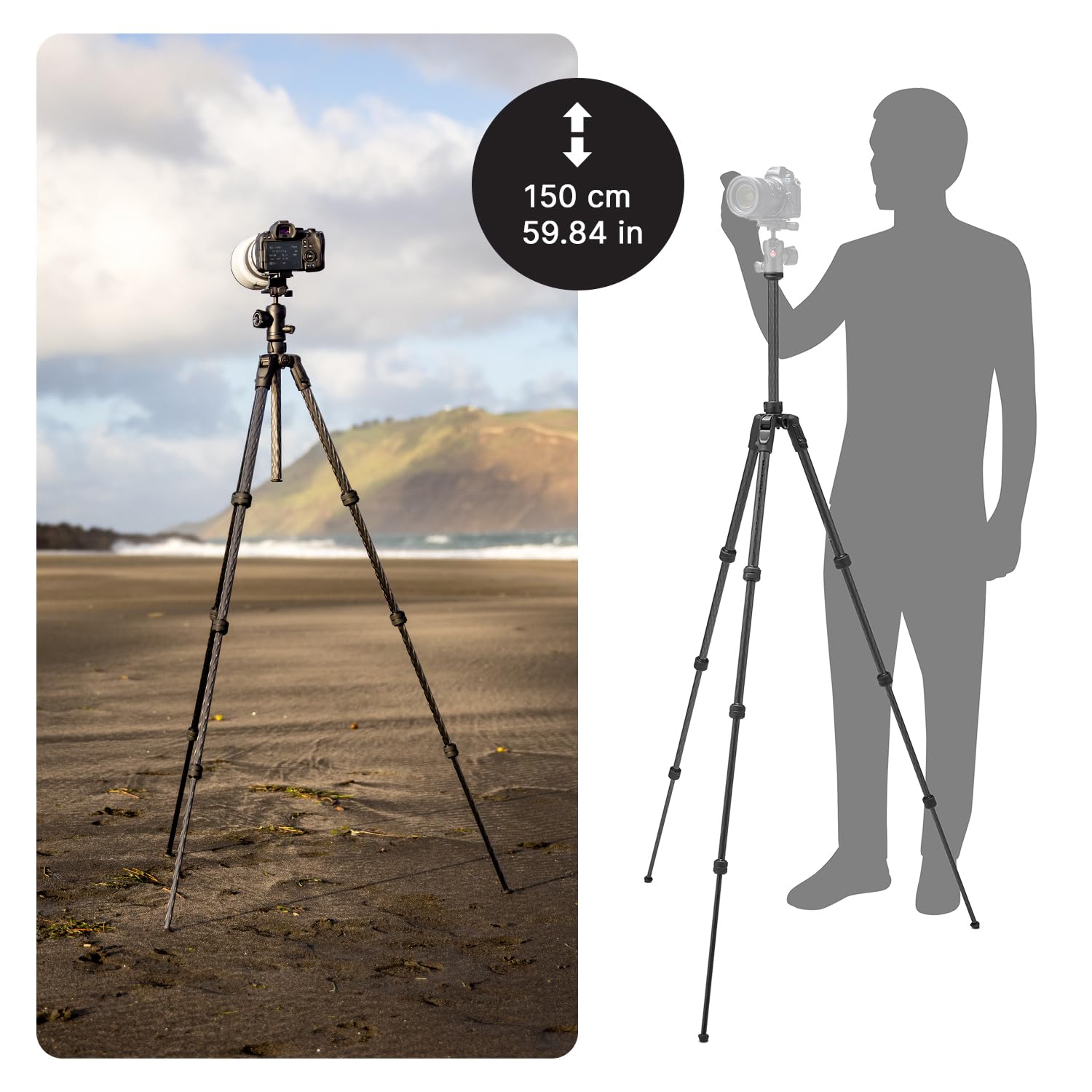 Manfrotto Be Gt Pro 4-Section Carbon Fiber Travel Tripod Legs, Black Matte