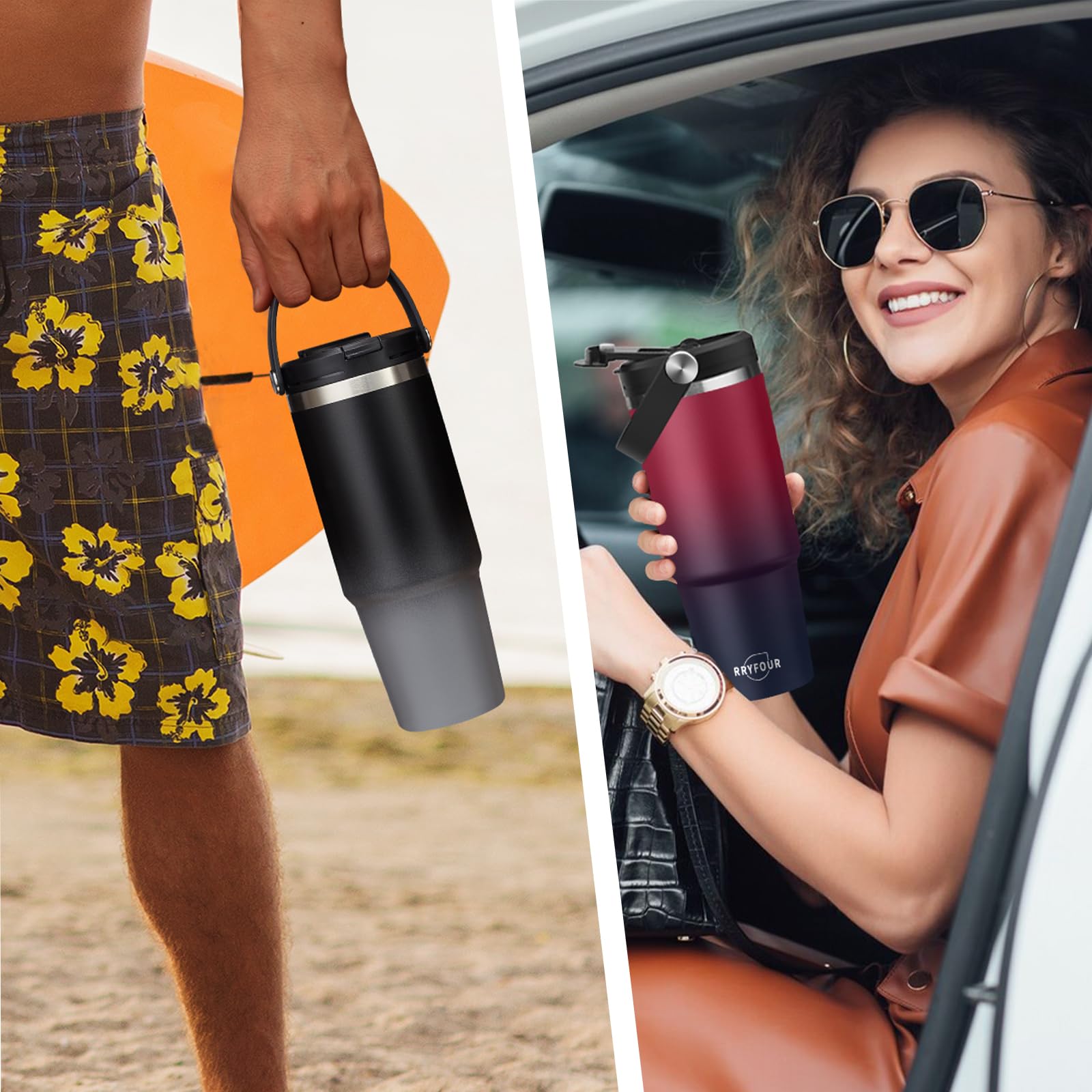 30 Oz Insulated Tumbler With Lid And Straw - Stainless Steel Triple Walled Coffee Mug, Keep Cold