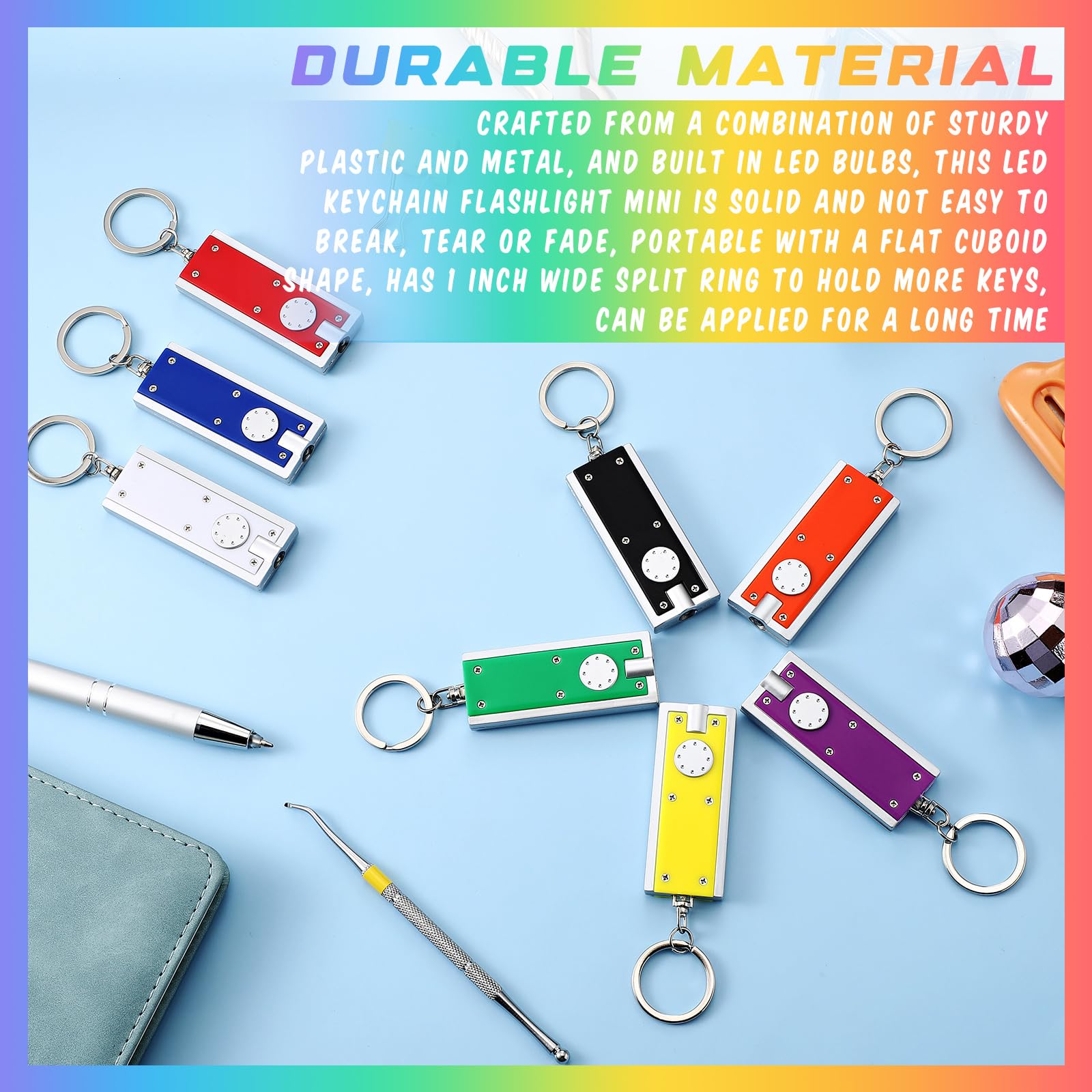 Glooglitter 8 Pcs Mini Keychain Flashlight Led Keychain Light Bulk Small Flashlight For Outdoor Camping Hiking Equipment And Emergency (Multicolor)