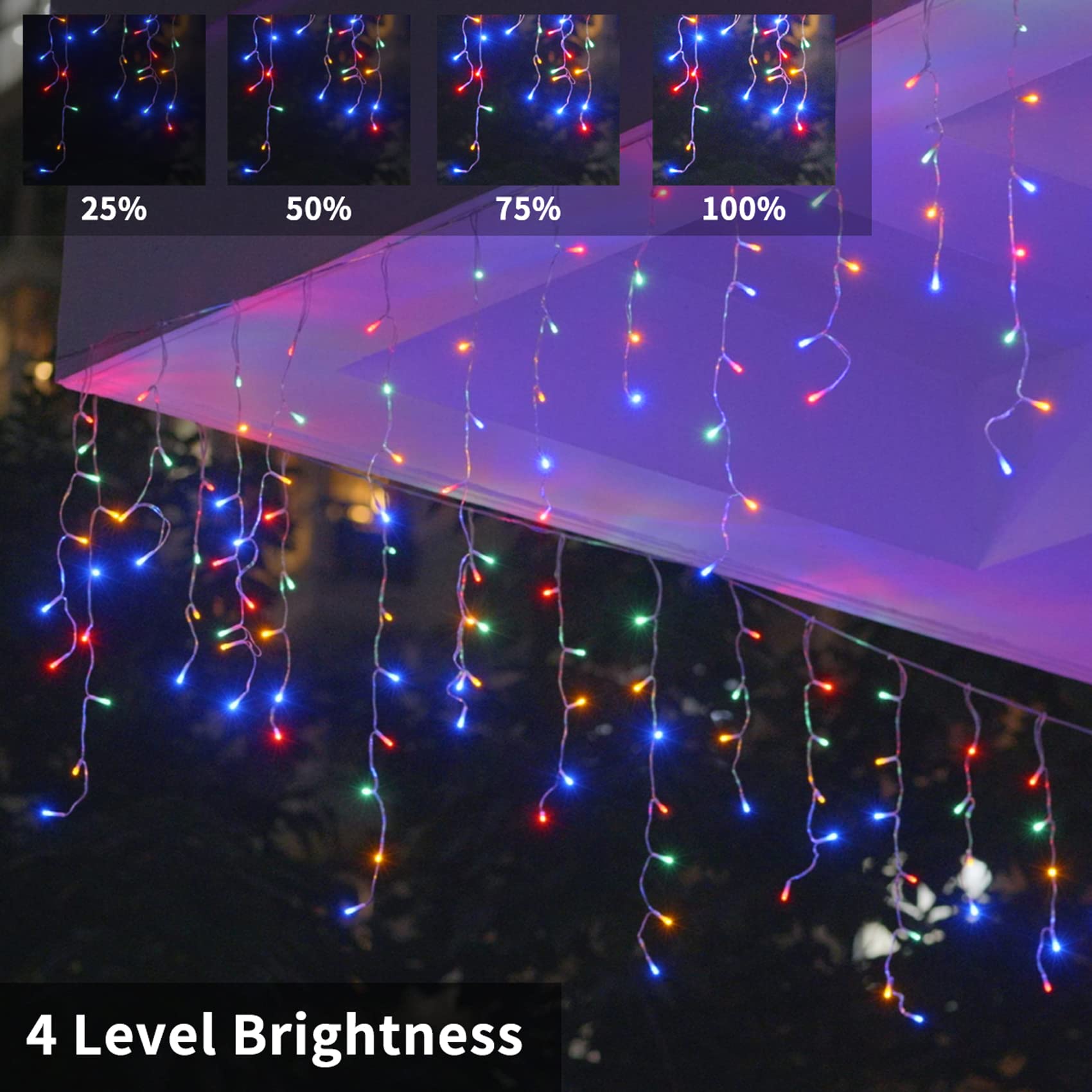 Yiylunneo Christmas Icicle Lights Outdoor,640 Led 65.6 Ft 8 Modes With Remote Control, Curtain Fairy String Lights For Christmas Decorations Holiday Wedding Party Eaves Window Yard Indoor (Multicolor)