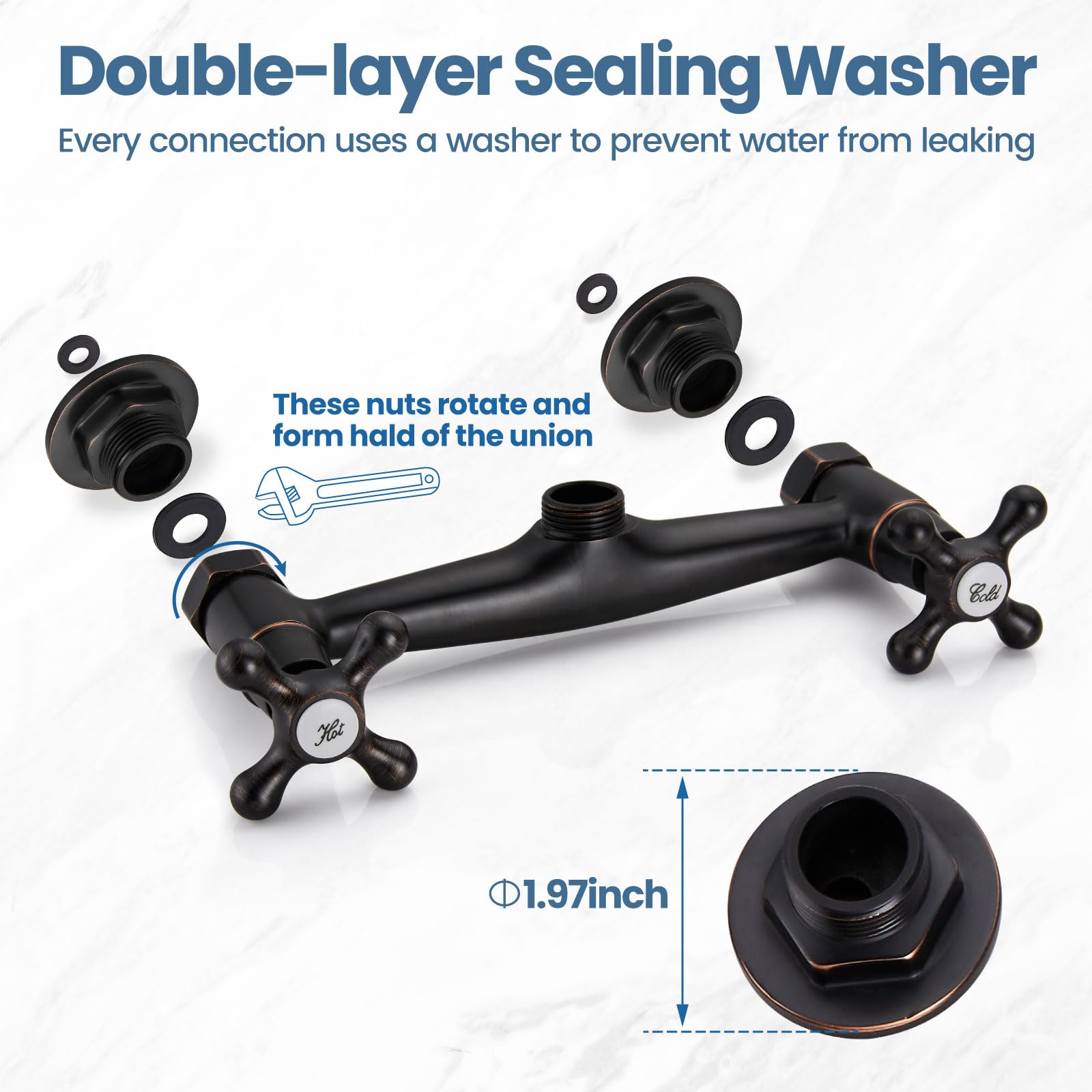 Airuida Wall Mounted 8 Inch Center Kitchen Sink Faucet Commercial Wall Mount Kitchen Tap Double Cross Handles 360 Rotatable Spout For Utility Laundry Restaurant Vintage Spout Oil Rubbed Bronze