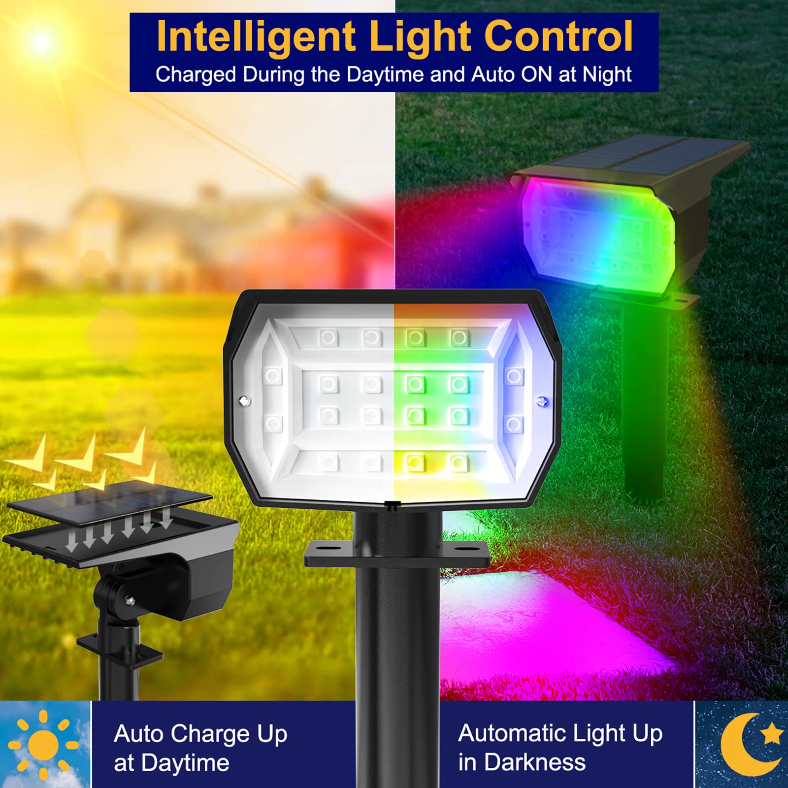Nipify 8 Pack Solar Spot Lights Outdoor Color Changing, 7 Modes Halloween Rgb Solar Powered Waterproof Spotlight, Landscape Lighting For Outside Yard Garden Pathway