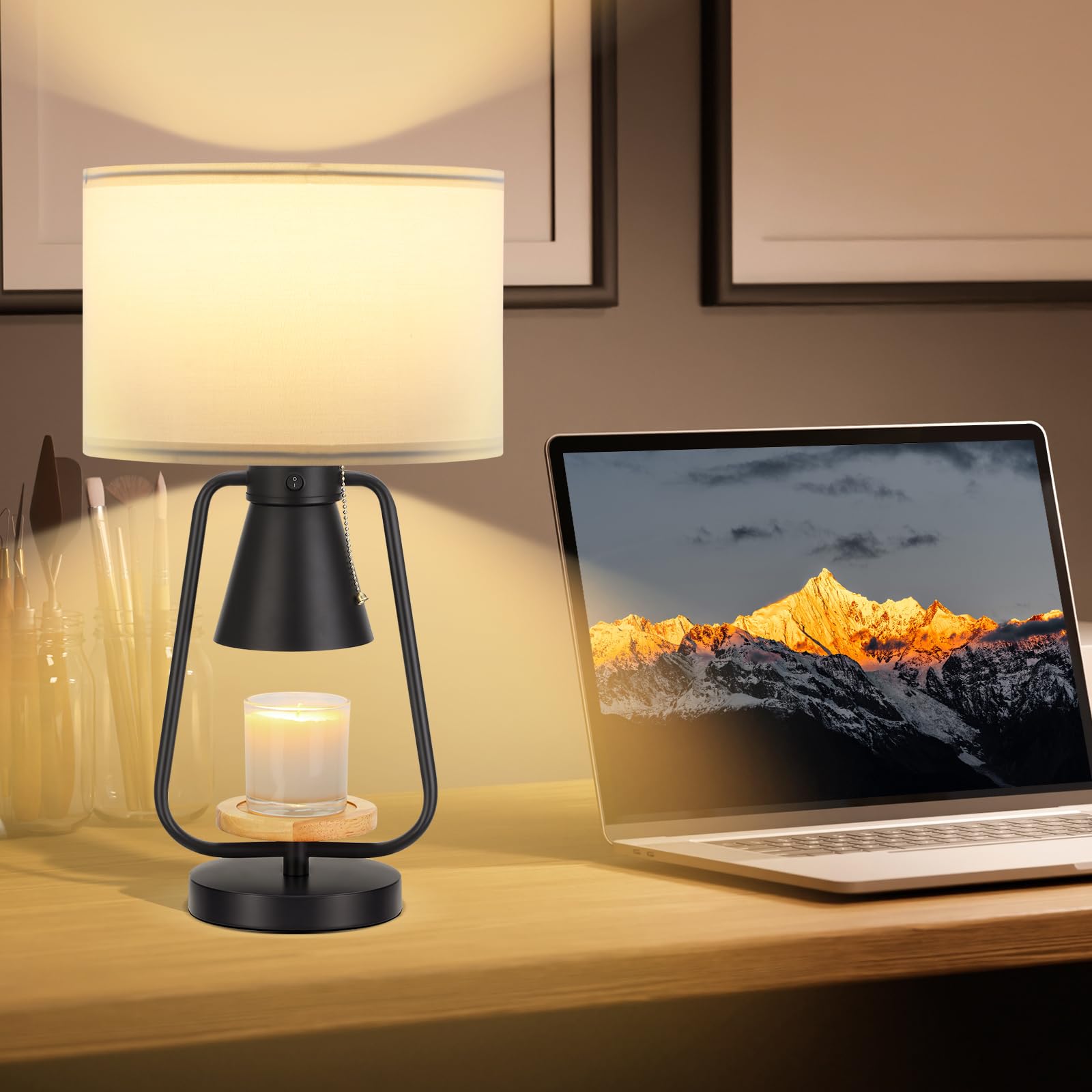 Hzacye Table Lamp With Candle Warmer Function, 21 Inch, Black, 2 Independent Switches, E26 & Gu10 Bulb Included, Table Lamp For Night Stand Bedroom Living Room Bed Side