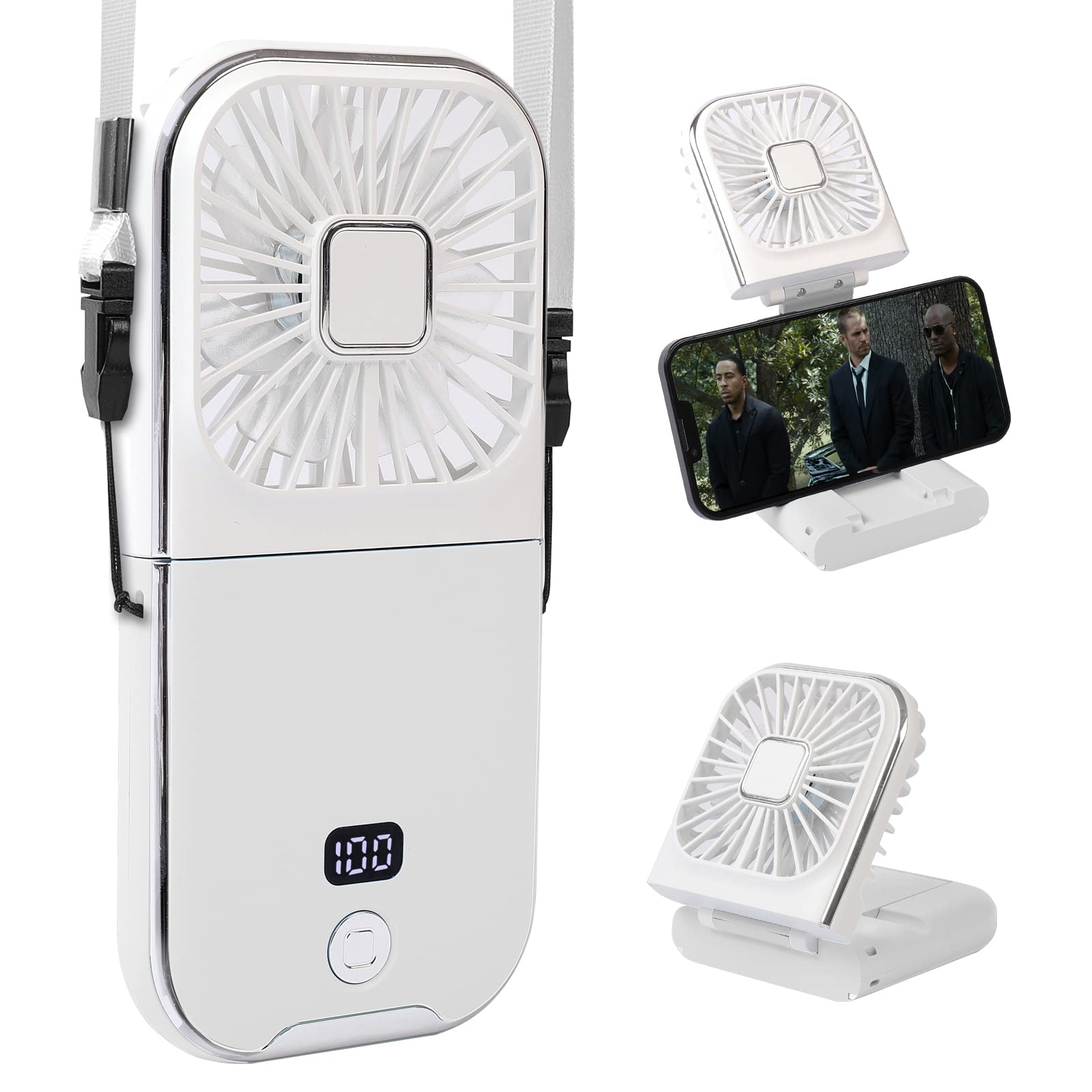 Portable Digital Display Personal Handheld Fan Foldable, Mini Quiet Usb Rechargeable Necklace Fans - Koospark