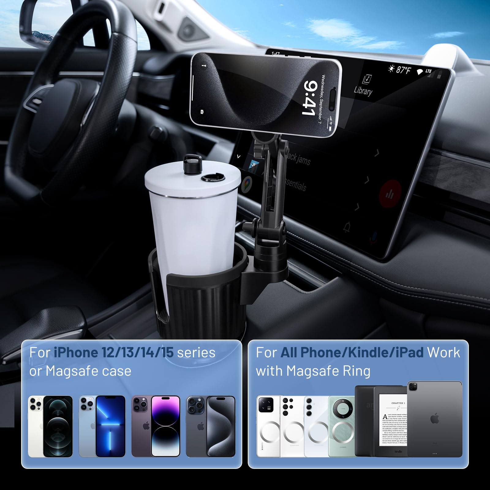 This Hill Magnetic Cup Holder Phone Mount, Compatible With Magsafe, Adjustable Height Car Cup Holder Compatible With Iphone 16 Pro Max / 15/14 / 13/12 Series, Secure Fit For Car Or Suv