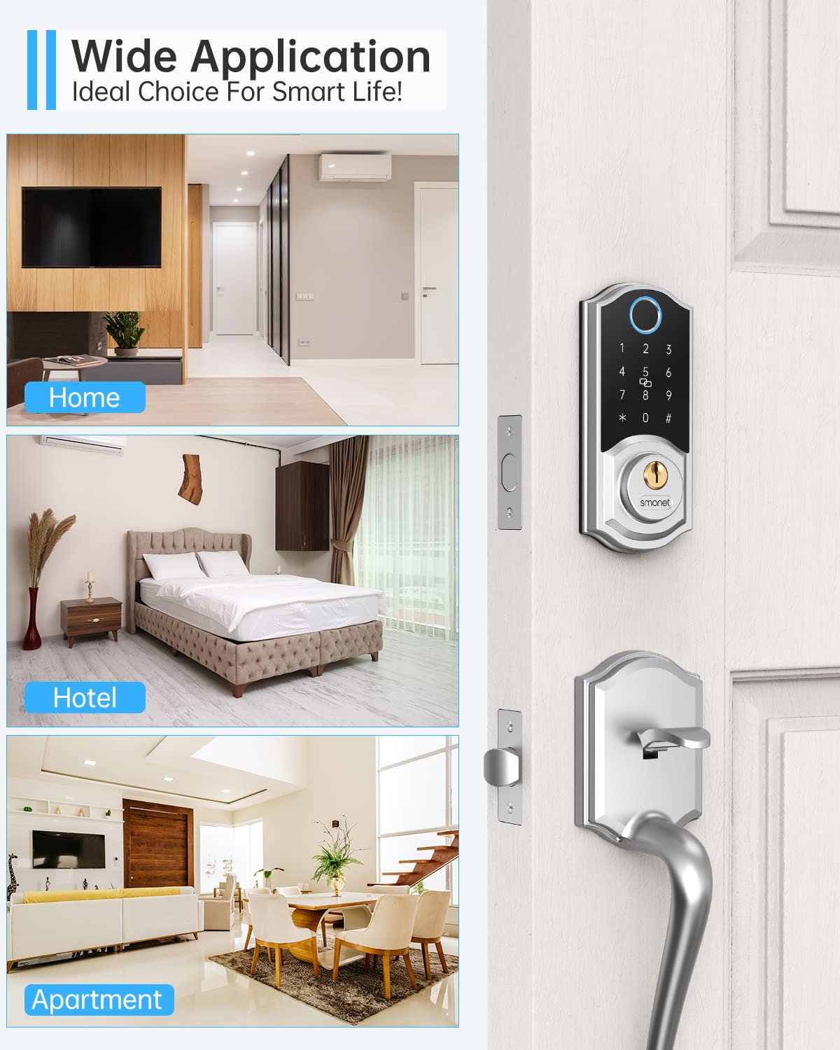 Smonet Smart Deadbolt,Keyless Entry Fingerprint Door Lock, 8-In-1 Smart Locks For Front Door With App Passcode Code Digital Bluetooth For Home