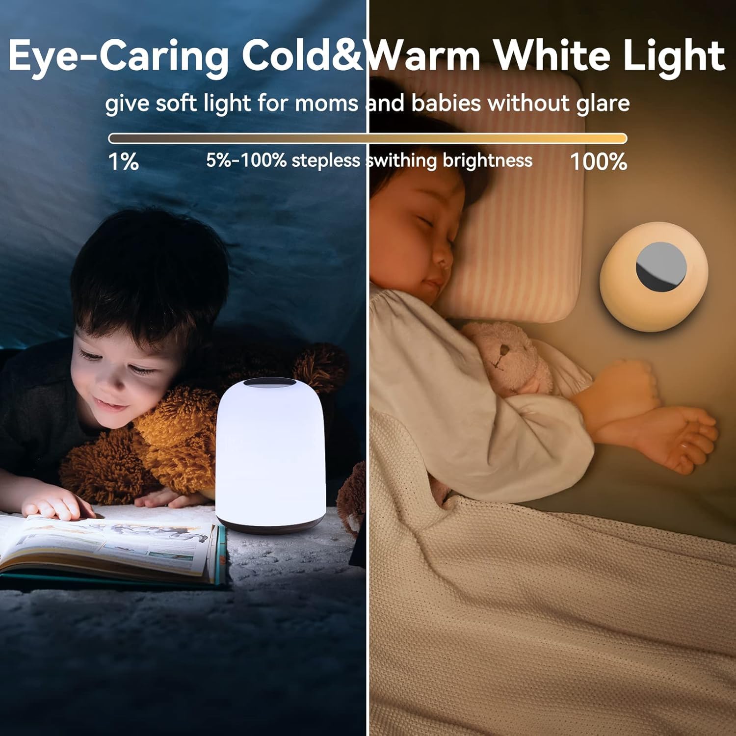 Hifree Touch Bedside Table Lamp,Portable Usb-C Rechargeable Night Light For Kids. Rgb Dimmable With 3 Modes For Bedroom, Nursery,Living Room. Soft Eye-Caring Small Lamp(Cold, Warm, And Rgb)