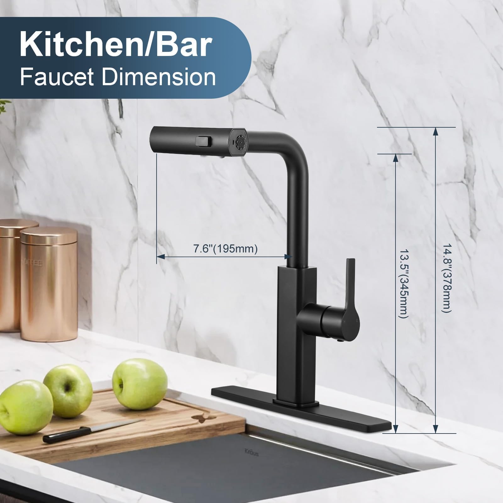 Aleasha Kitchen Faucet With Pull Down Sprayer: Waterfall Kitchen Faucet With Soap Dispenser, Matte Black Single Hole Sink Faucet For Rv/Bar, Single Handle Brass Pull Out Modern Kitchen Faucets