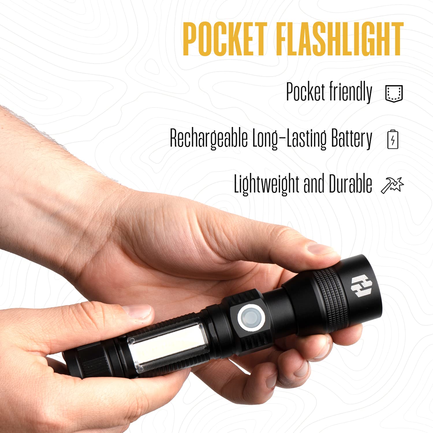Hayvenhurst Led Flashlight - Edc Flashlight - Utility Flashlight - 3 In 1 Lightweight, Compact And Rechargeable Pocket Flashlight With Lavish Black Body For Emergency Power Outage