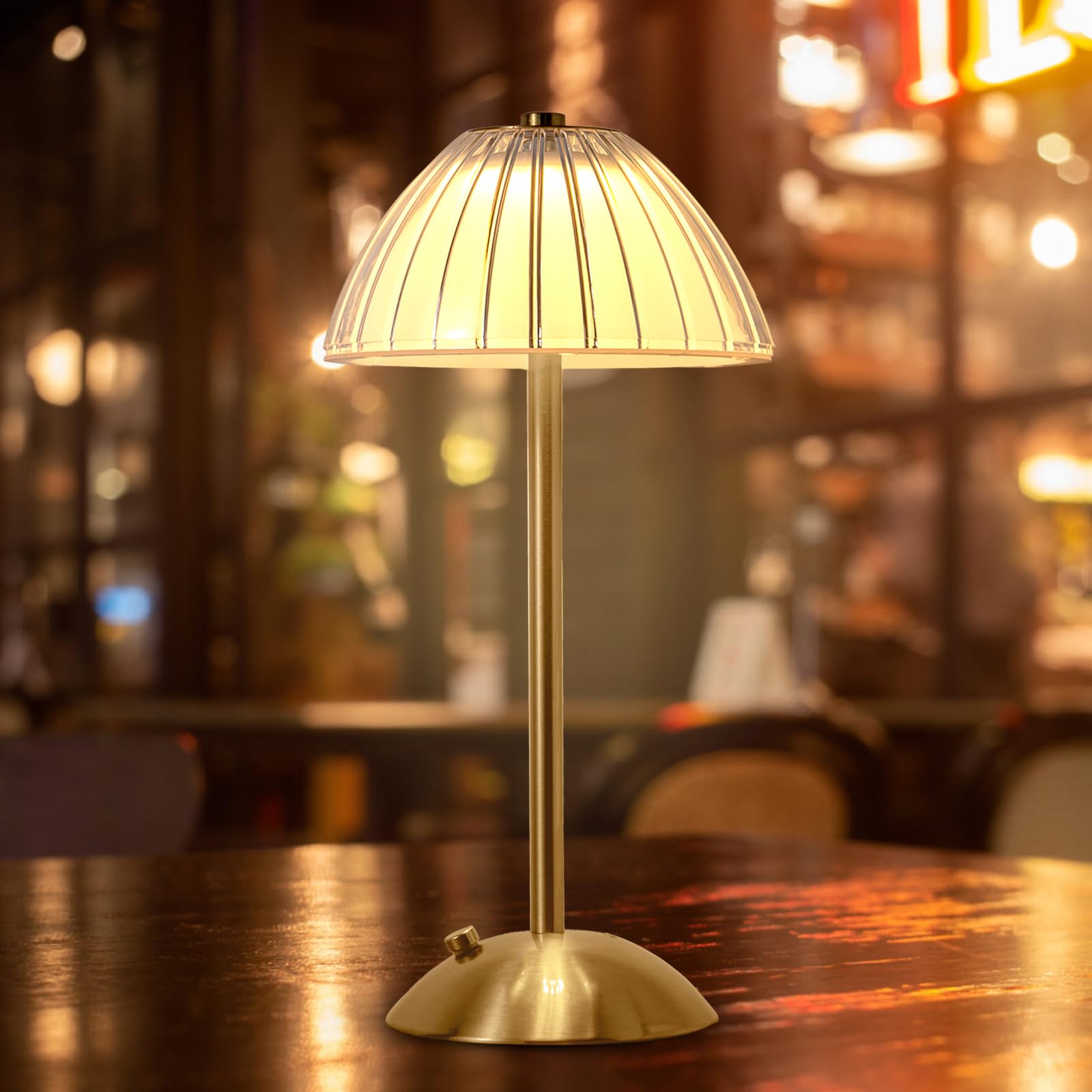 Hapygi Portable Battery Operated Led Table Lamp With Touch Sensor, Gold Cordless Brass Rechargeable Lamp, Bedside/Night Light/Restaurant Table/Outdoor/Coffee/Bar (Mushroom Lamp)