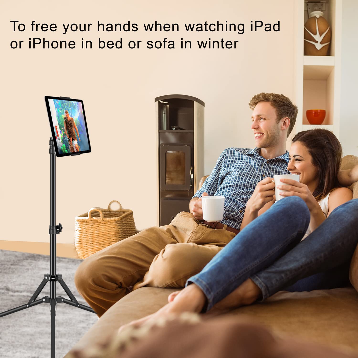 Samhousing Ipad Tripod Stand, With 65 Inch Height Adjustable Ipad Stand Holder & Ipad Floor Stand With 360° Rotating Ipad Tripod Mount For Ipad Pro, Iphone, Kindle, And All 4.5-12.9 Inch Tablets