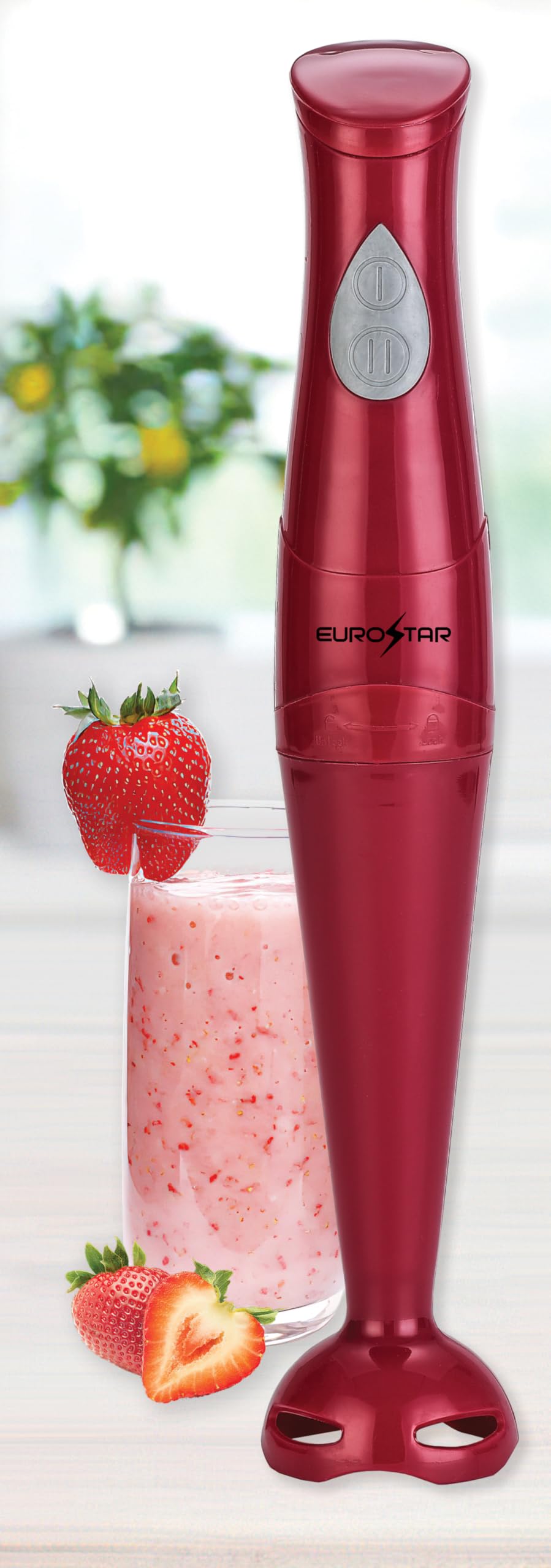 Eurostar 2-Speed Immersion Hand Blender With Detachable Shaft, Red