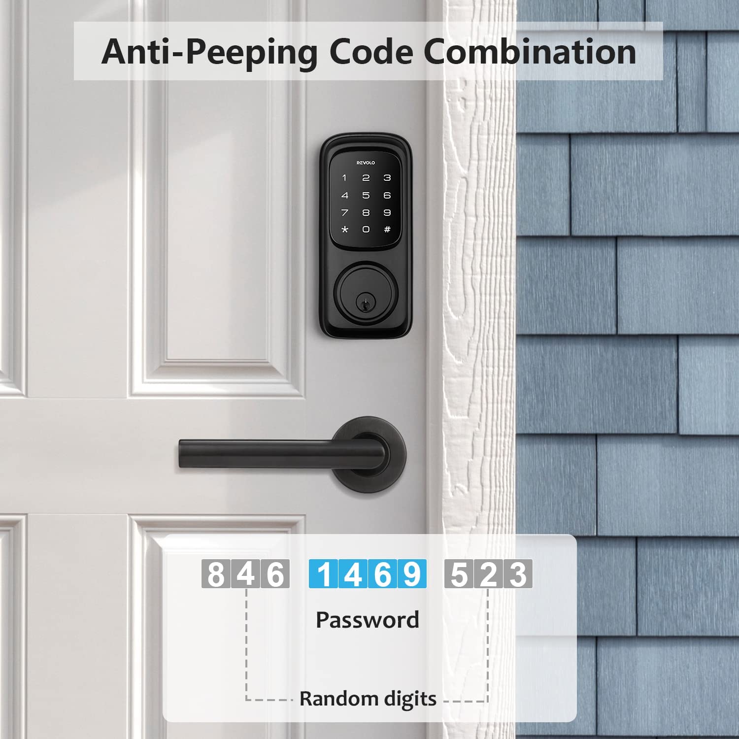 Revolo Keyless Entry Door Lock With Touchscreen Keypads, Electronic Keypad Deadbolt For Front Door, Ansi Grade 2 , All-Metal Construction, Auto Lock, Easy To Install, Matte Black